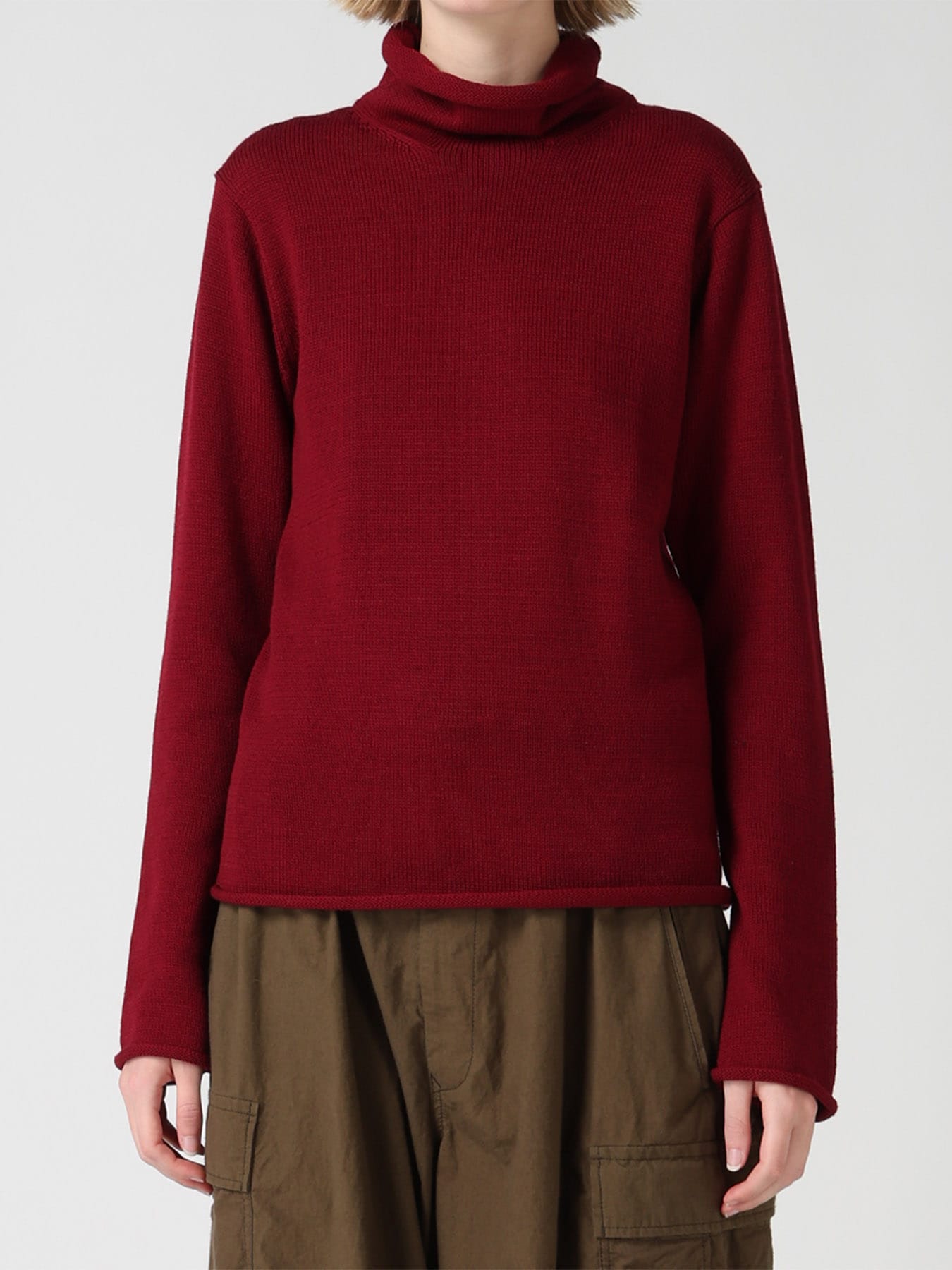 WOOL JERSEY LACE HIGH NECK PULLOVER