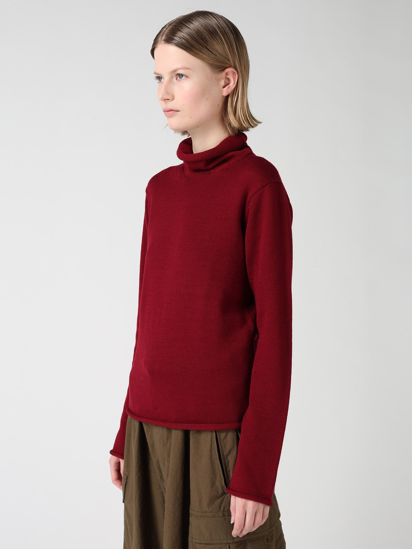 WOOL JERSEY LACE HIGH NECK PULLOVER