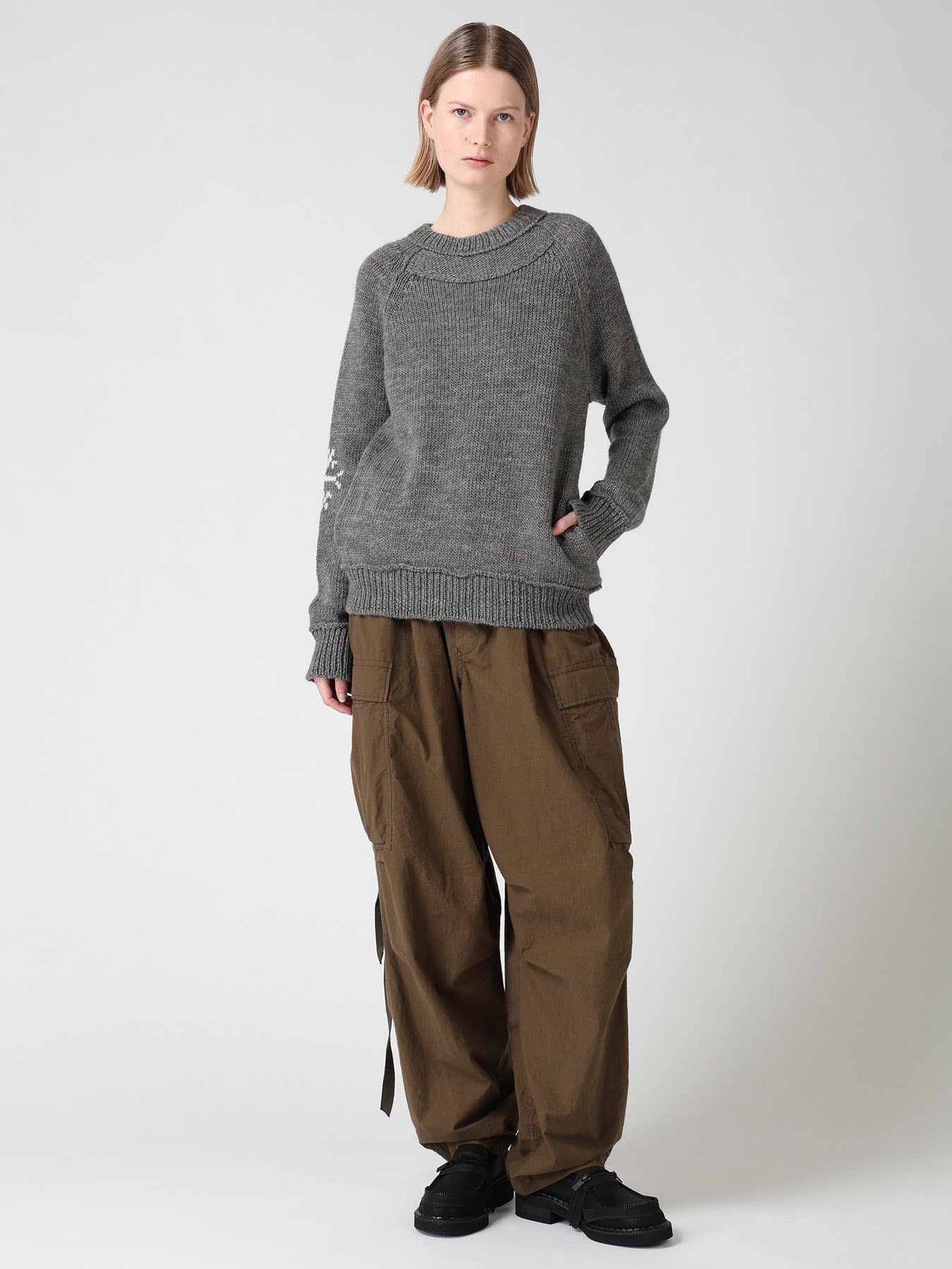 WOOL JERSEY INTARSIA PULLOVER(S Grey): Y's｜THE SHOP YOHJI YAMAMOTO