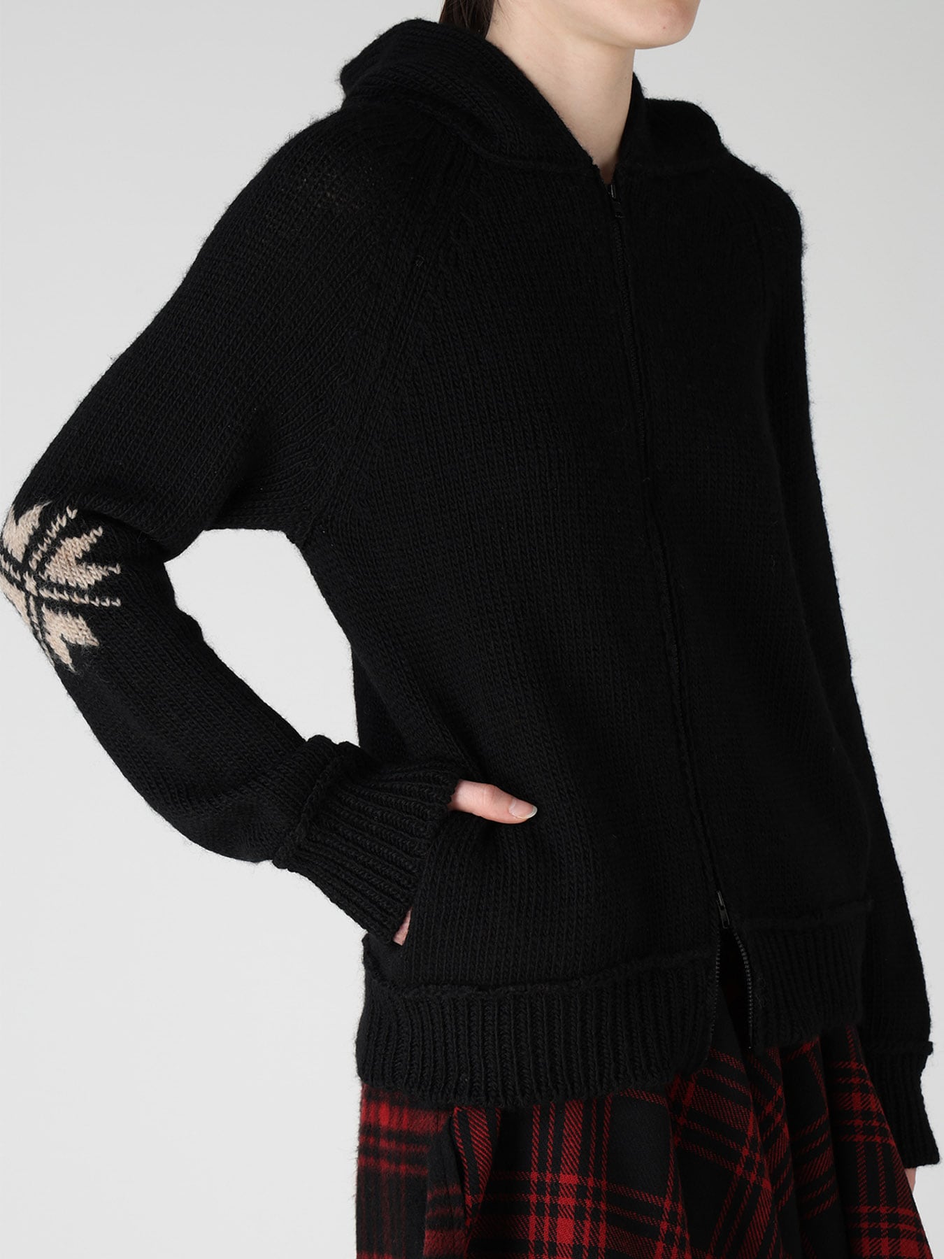 WOOL JERSEY INTARSIA HOODIE