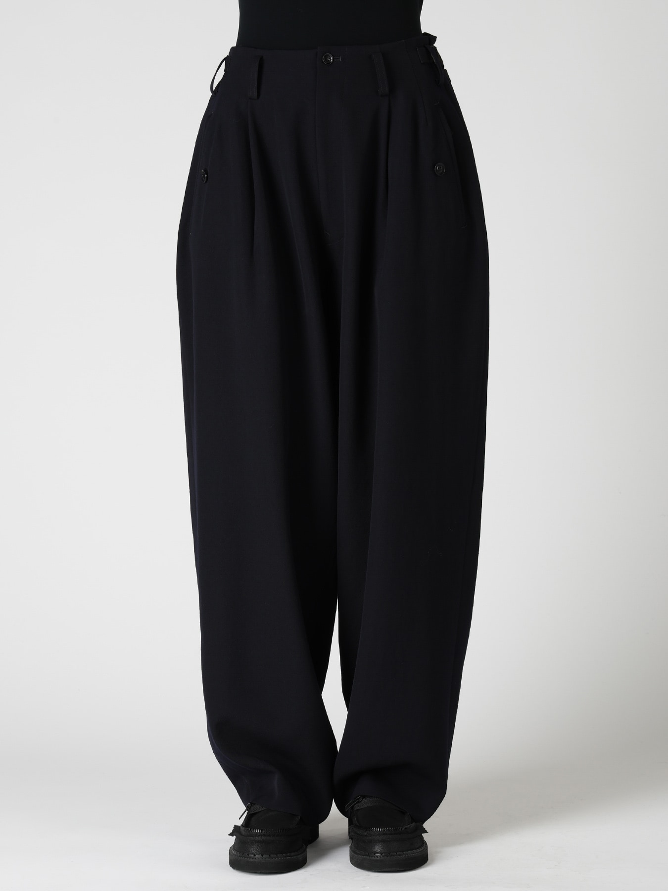 WOOL GABARDINE 2-TUCK WIDE PANTS