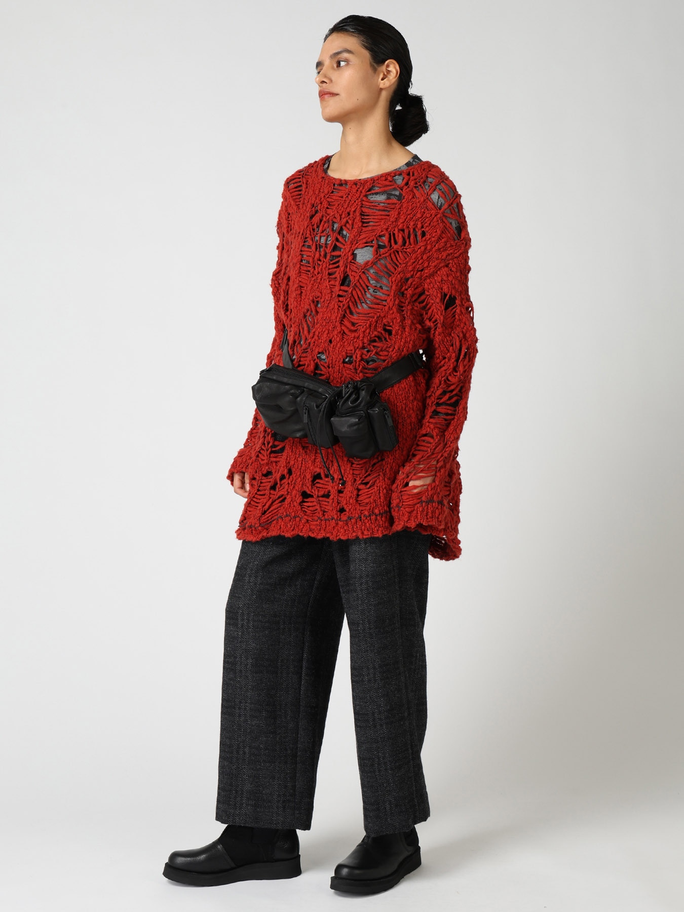 WOOL BLEND PLAID STRAIGHT PANTS