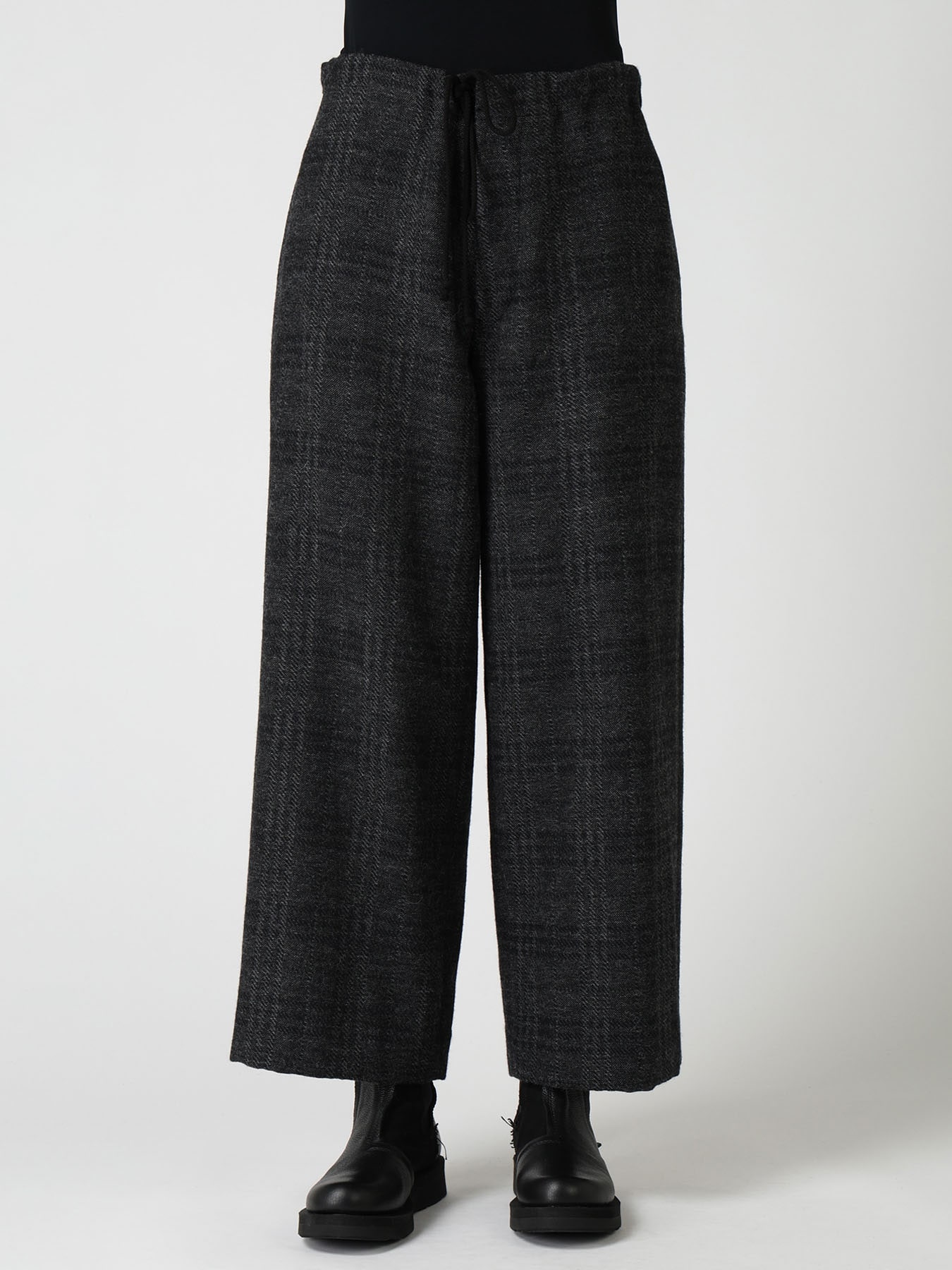 WOOL BLEND PLAID STRAIGHT PANTS