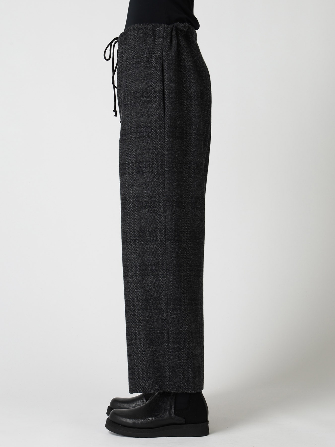 WOOL BLEND PLAID STRAIGHT PANTS