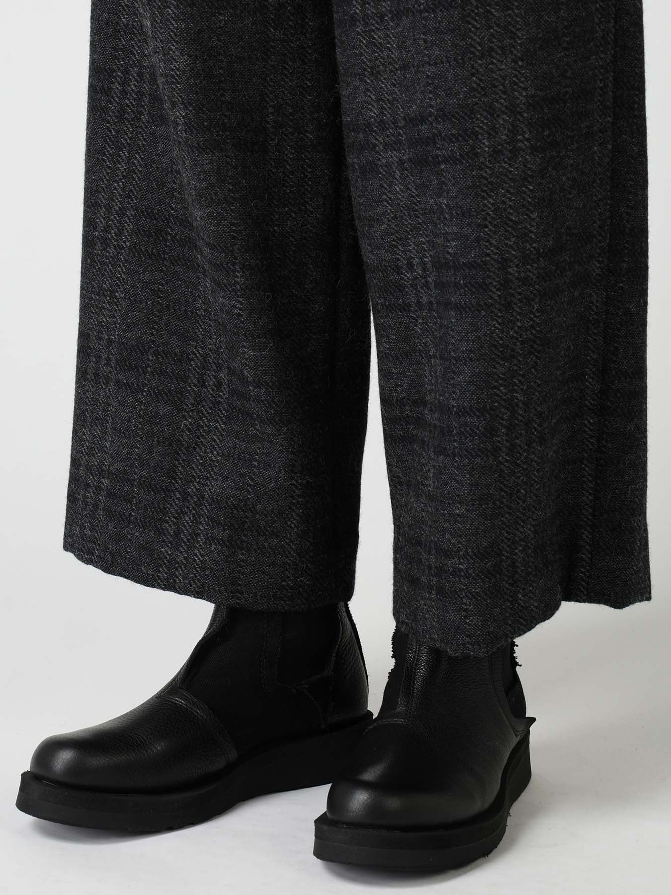 WOOL BLEND PLAID STRAIGHT PANTS