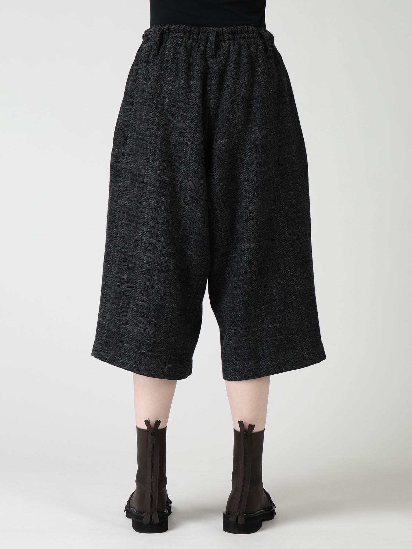 WOOL BLEND PLAID 3-TUCK HALF PANTS