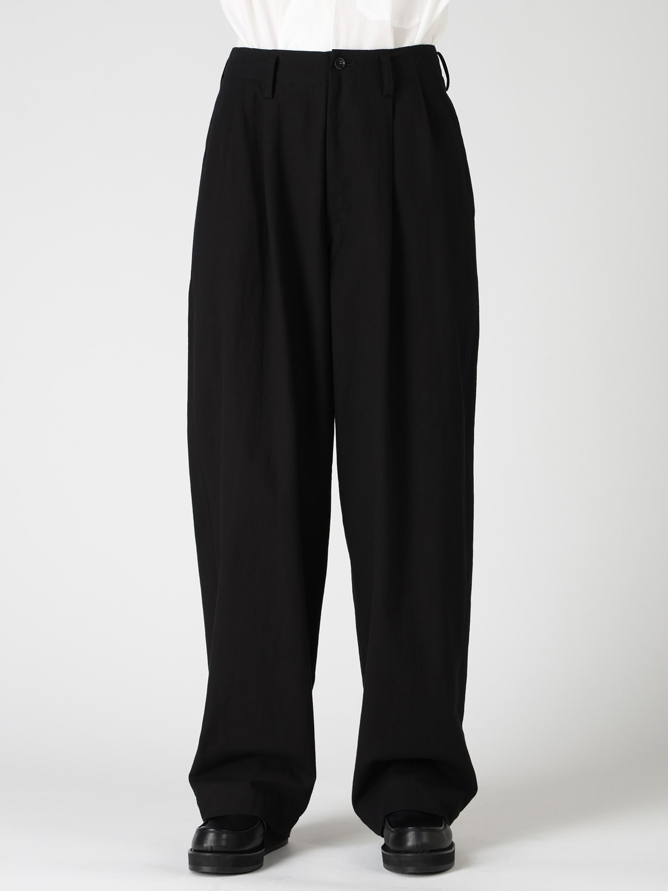 COTTON TWILL 2-TUCK WIDE PANTS