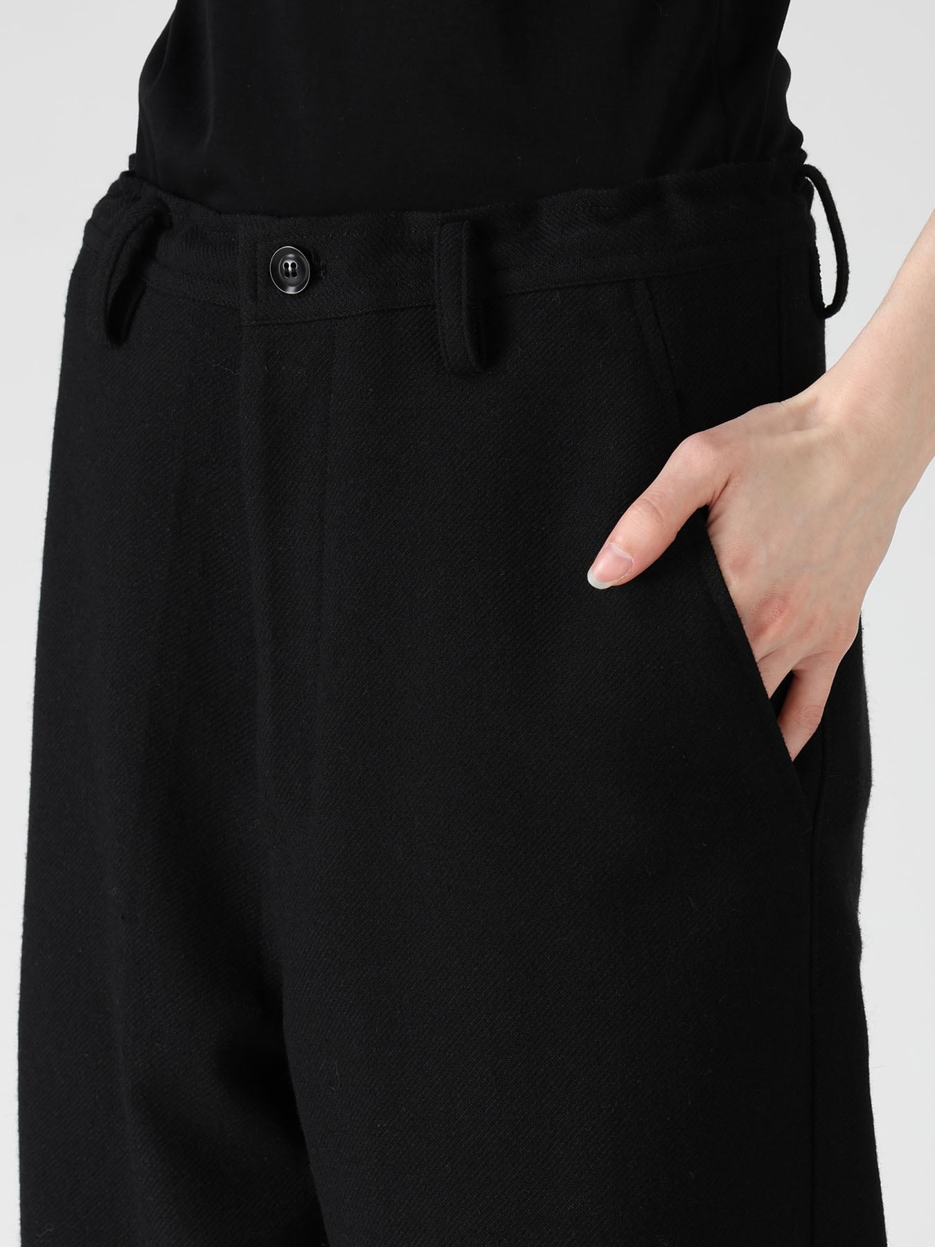 WOOL BLEND KERSEY FRINGE TAPERED PANTS