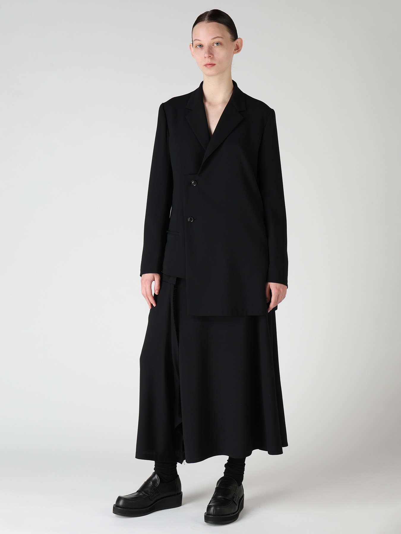 WOOL SERGE DRAPE FLARE PANTS