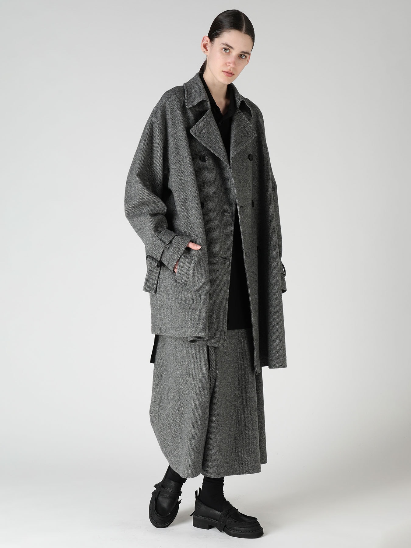 TWILL FLANNEL DRAPE FLARE PANTS