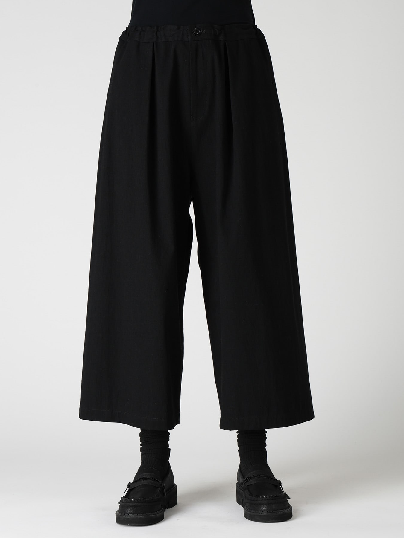 8OZ DENIM WASH FRONT TUCK WIDE PANTS