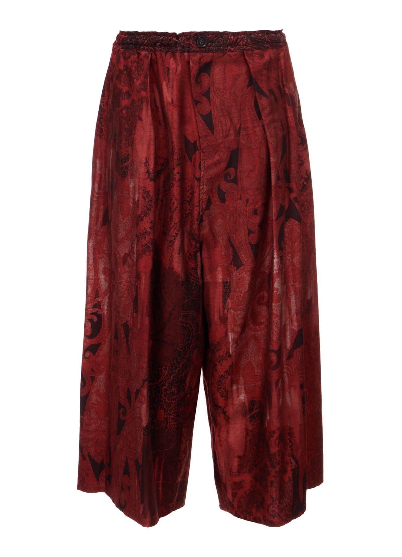 COTTON/CELLULOSE BLUR PAISLEY FRONT TUCK WIDE PANTS(XS Red): Y's