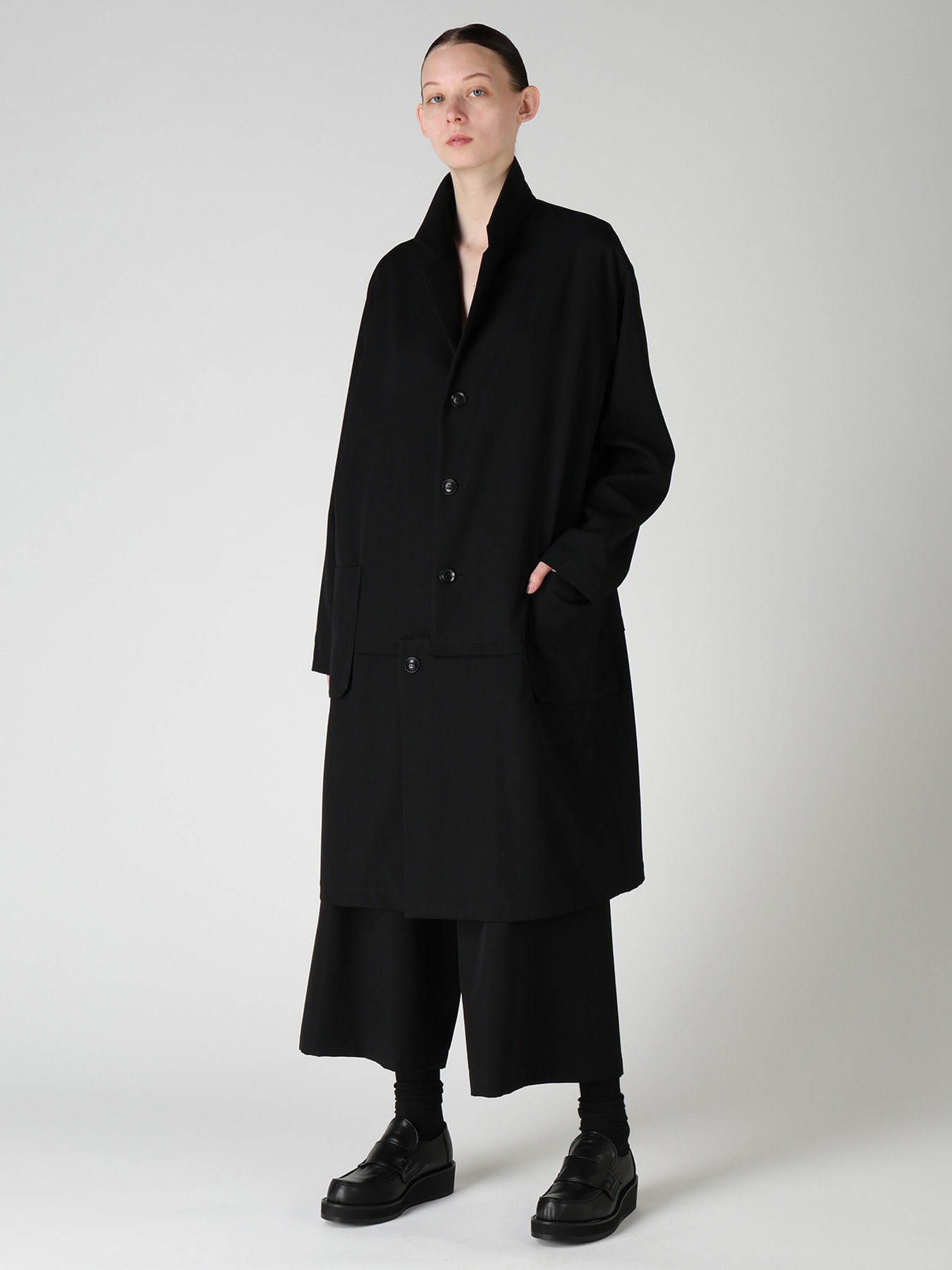 WOOL GABARDINE FRONT TUCK WIDE PANTS