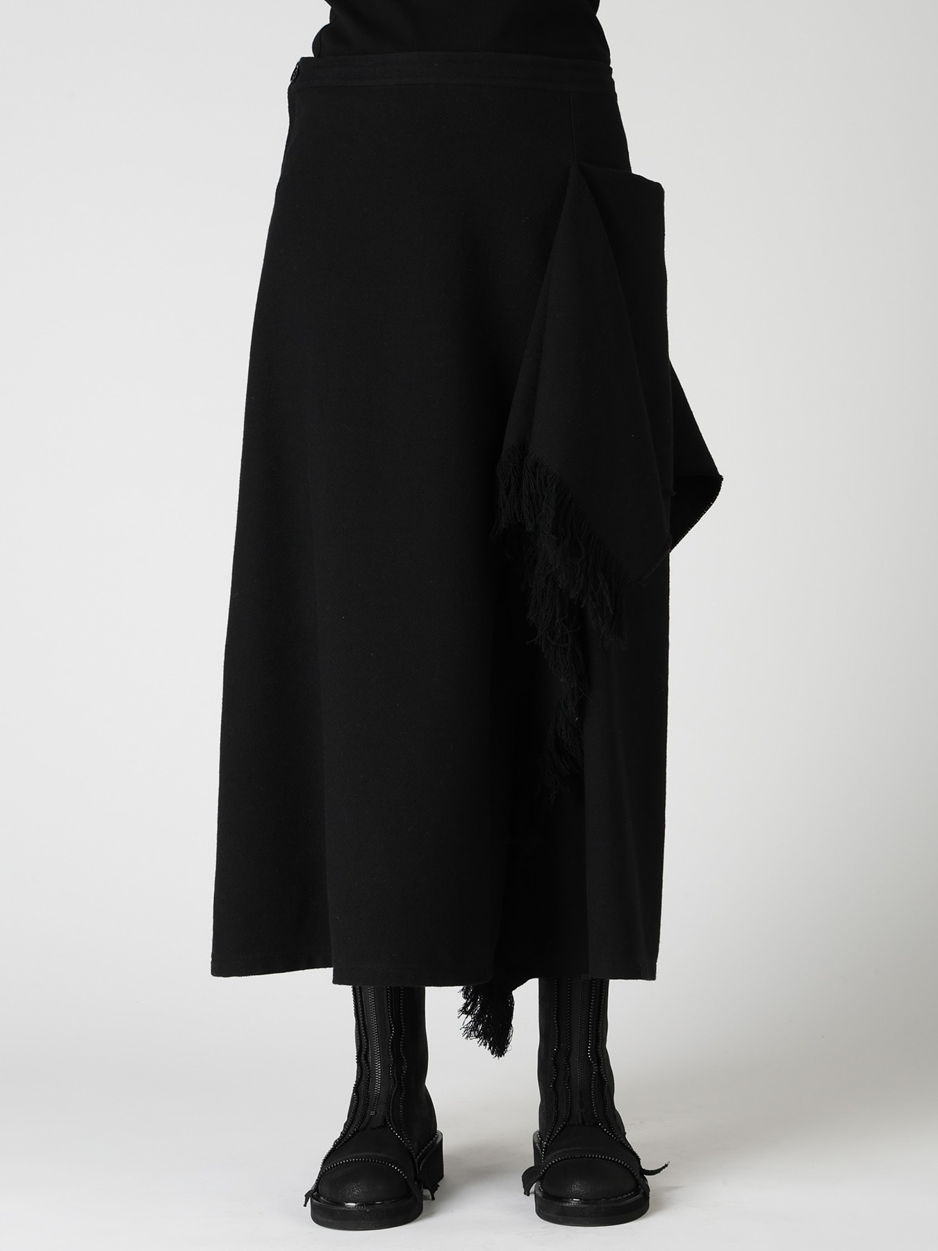 WOOL BLEND KERSEY FRINGE FLARE PANTS