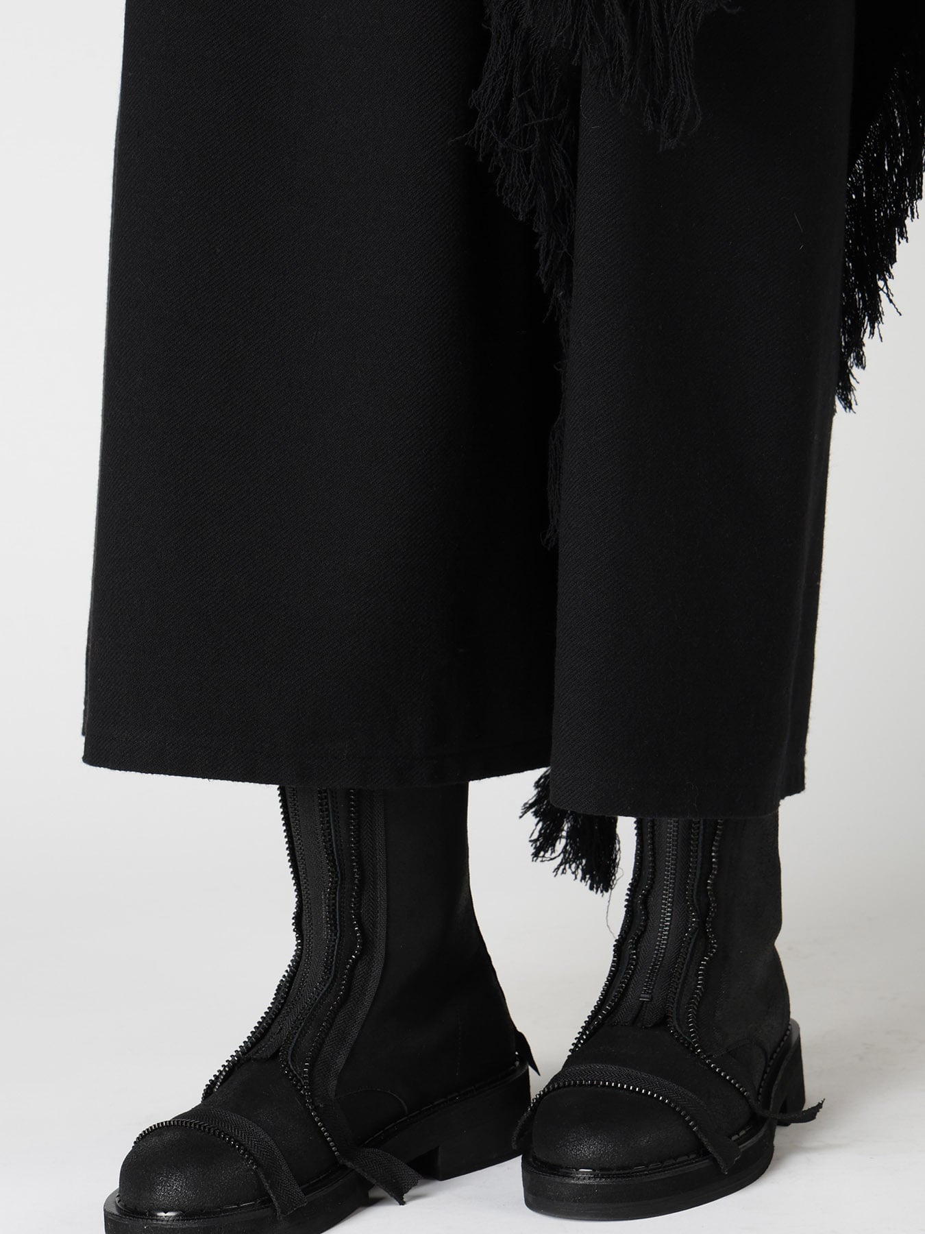 WOOL BLEND KERSEY FRINGE FLARE PANTS