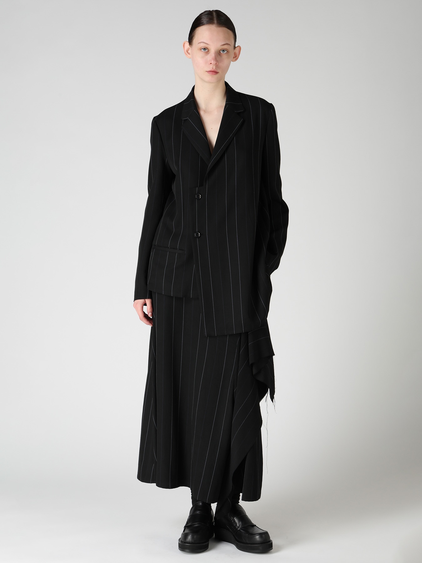 PINSTRIPE DRAPE FLARE PANTS