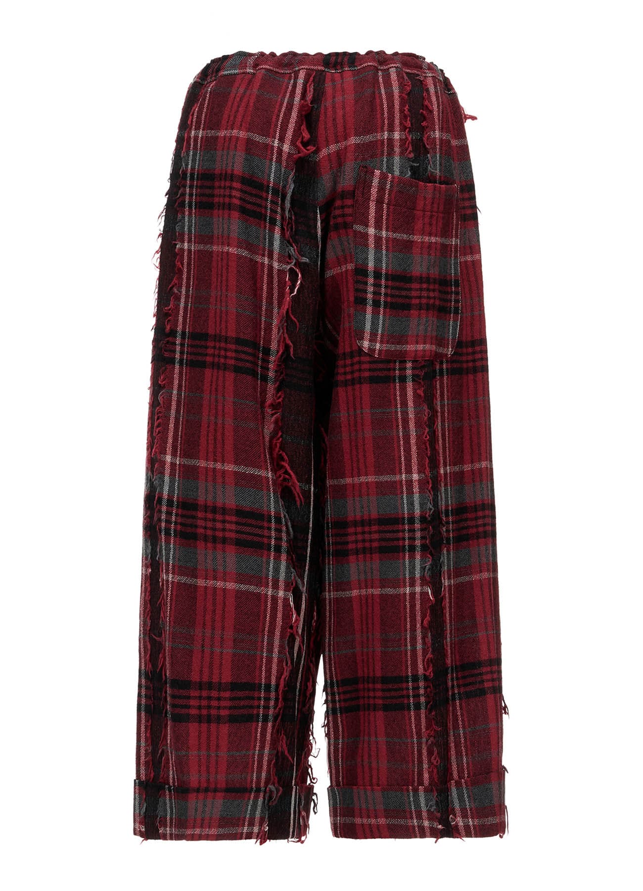 WOOL PLAID CUT JACQUARD FRONT TUCK TURN-UP PANTS