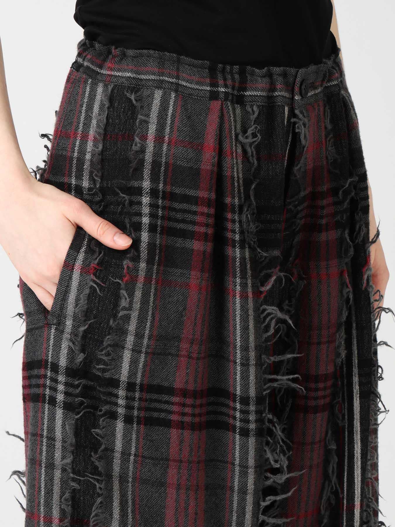 WOOL PLAID CUT JACQUARD FRONT TUCK TURN-UP PANTS