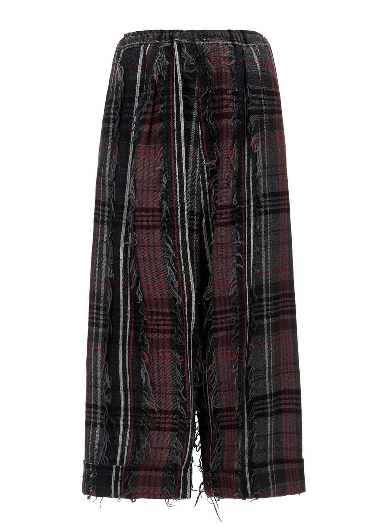 WOOL PLAID CUT JACQUARD FRONT TUCK TURN-UP PANTS