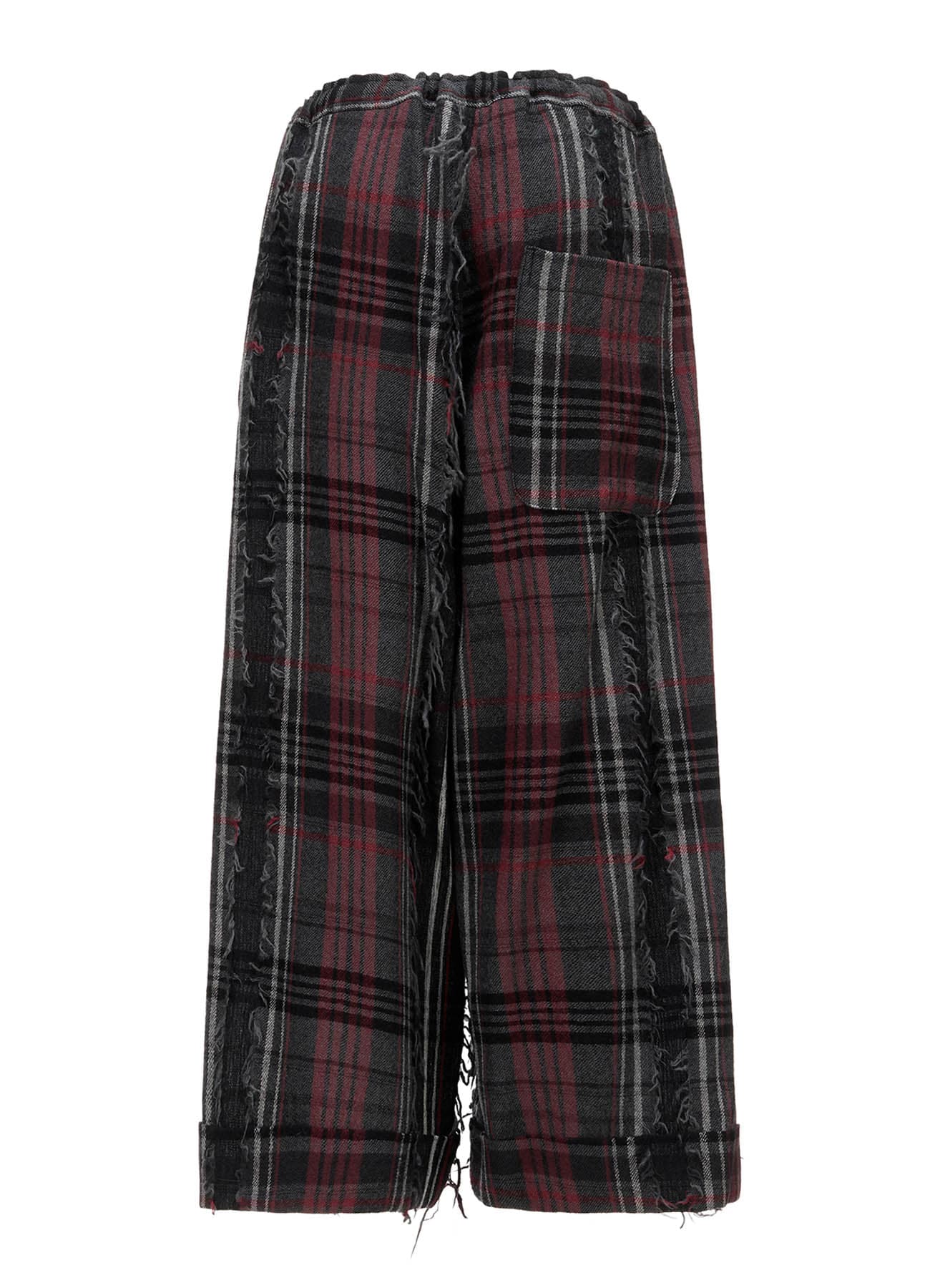 WOOL PLAID CUT JACQUARD FRONT TUCK TURN-UP PANTS