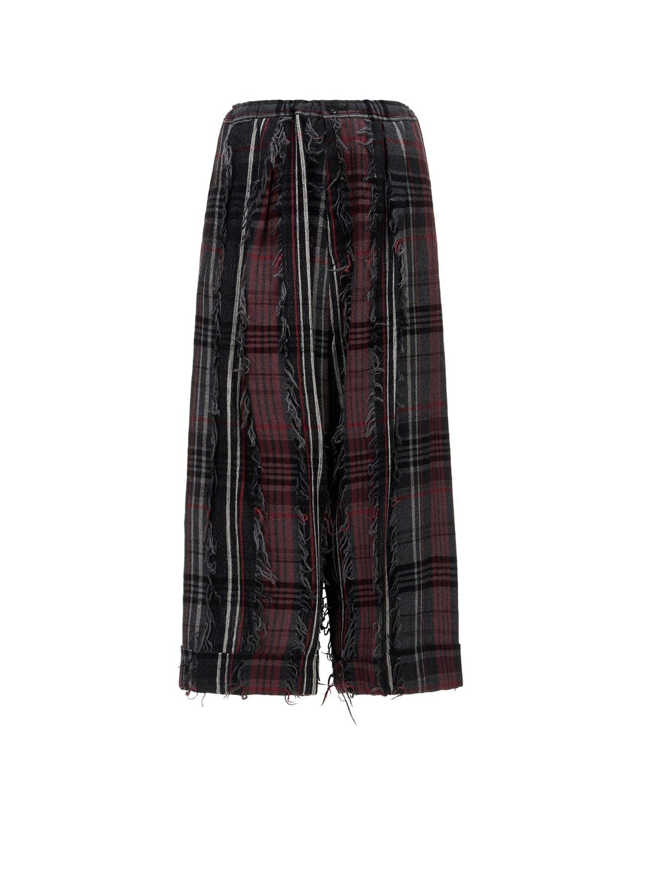 WOOL PLAID CUT JACQUARD FRONT TUCK TURN-UP PANTS