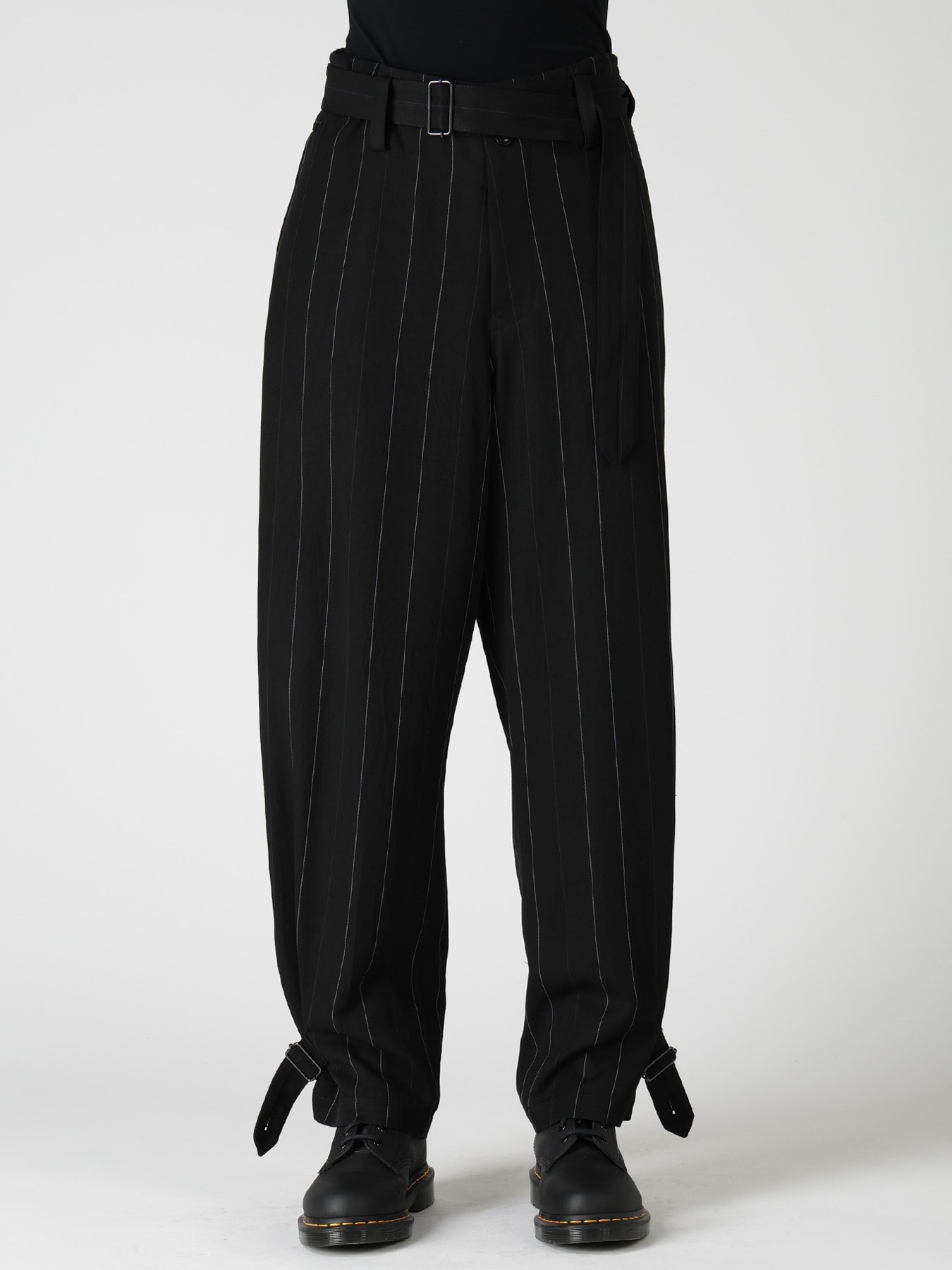 PINSTRIPE BELTED PANTS