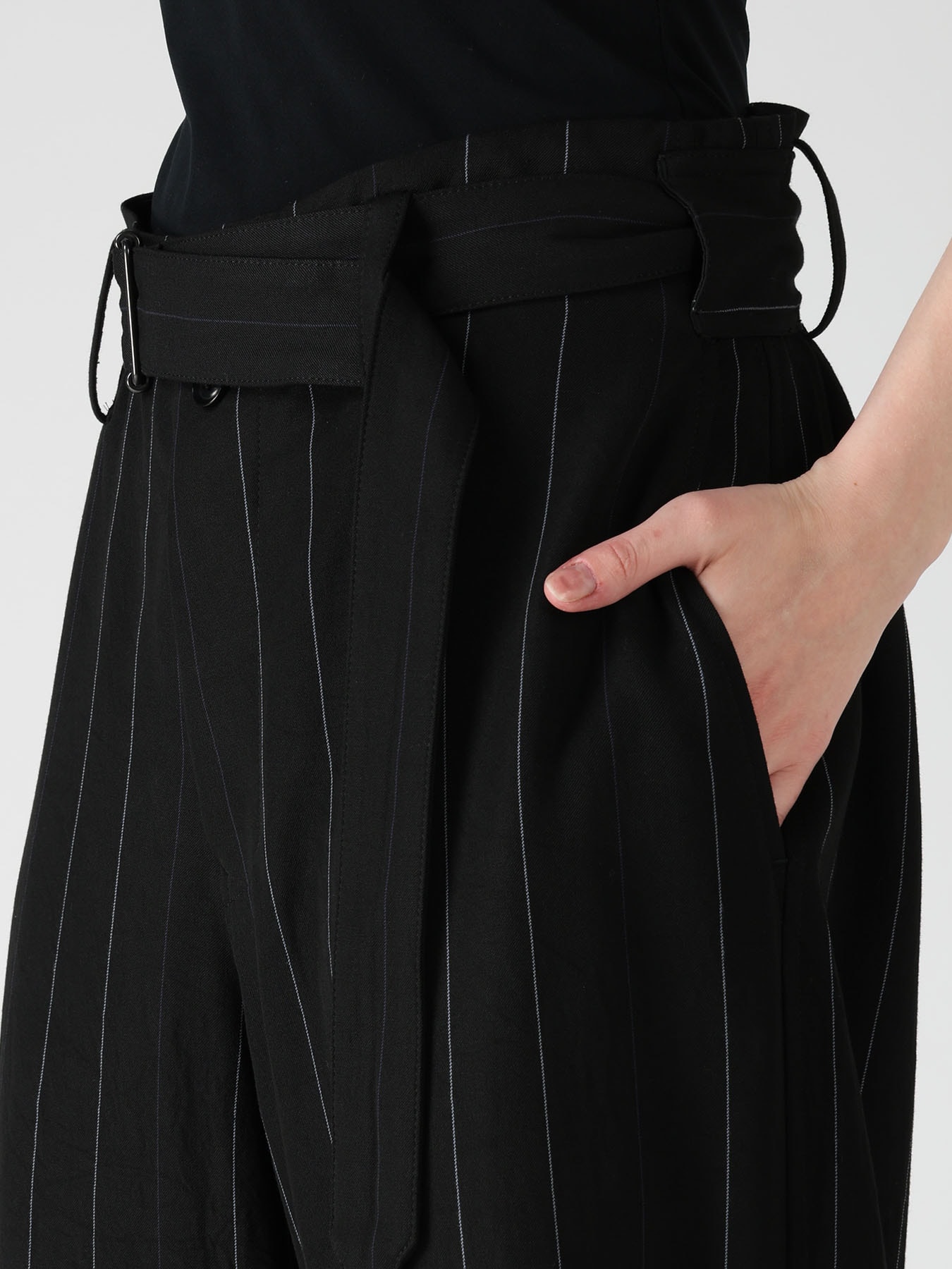 PINSTRIPE BELTED PANTS