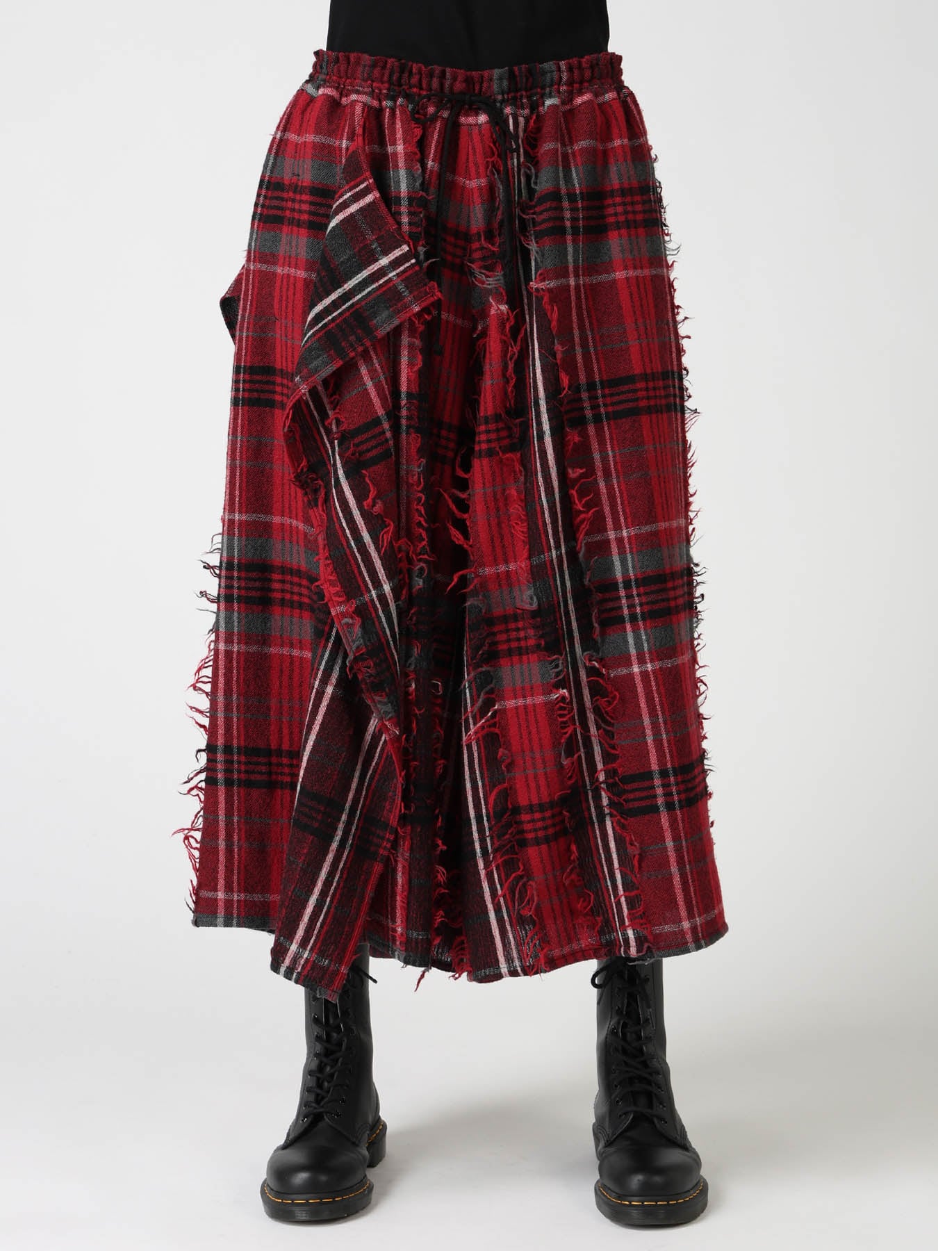 WOOL PLAID CUT JACQUARD DRAPE FLARE PANTS