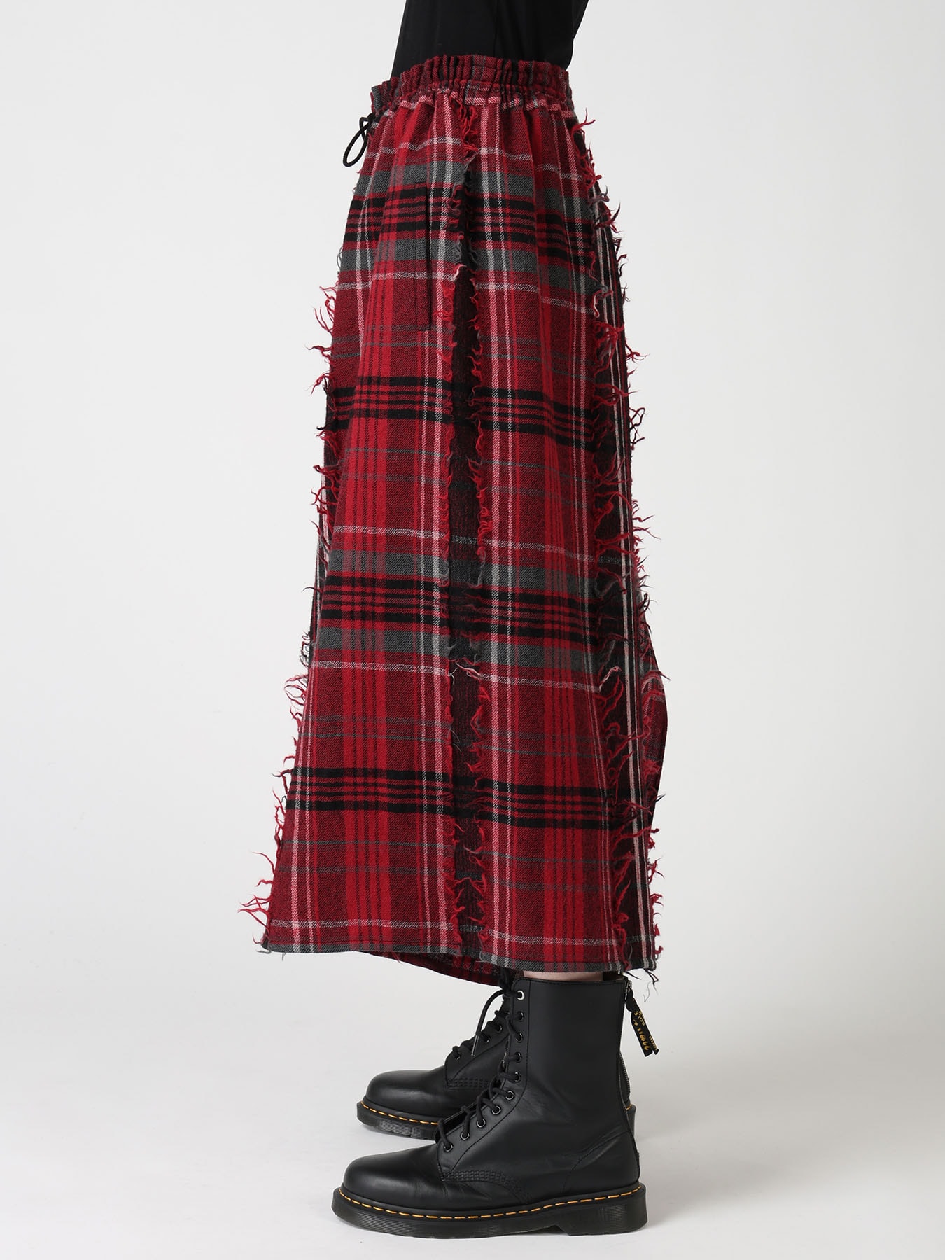WOOL PLAID CUT JACQUARD DRAPE FLARE PANTS