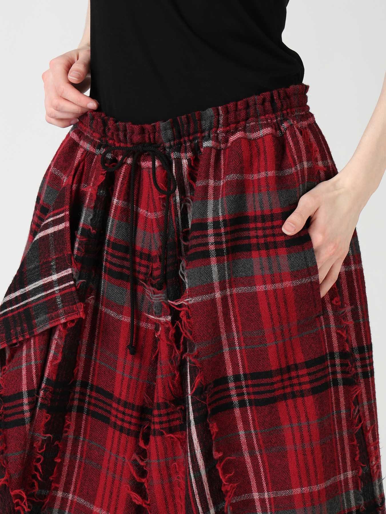 WOOL PLAID CUT JACQUARD DRAPE FLARE PANTS