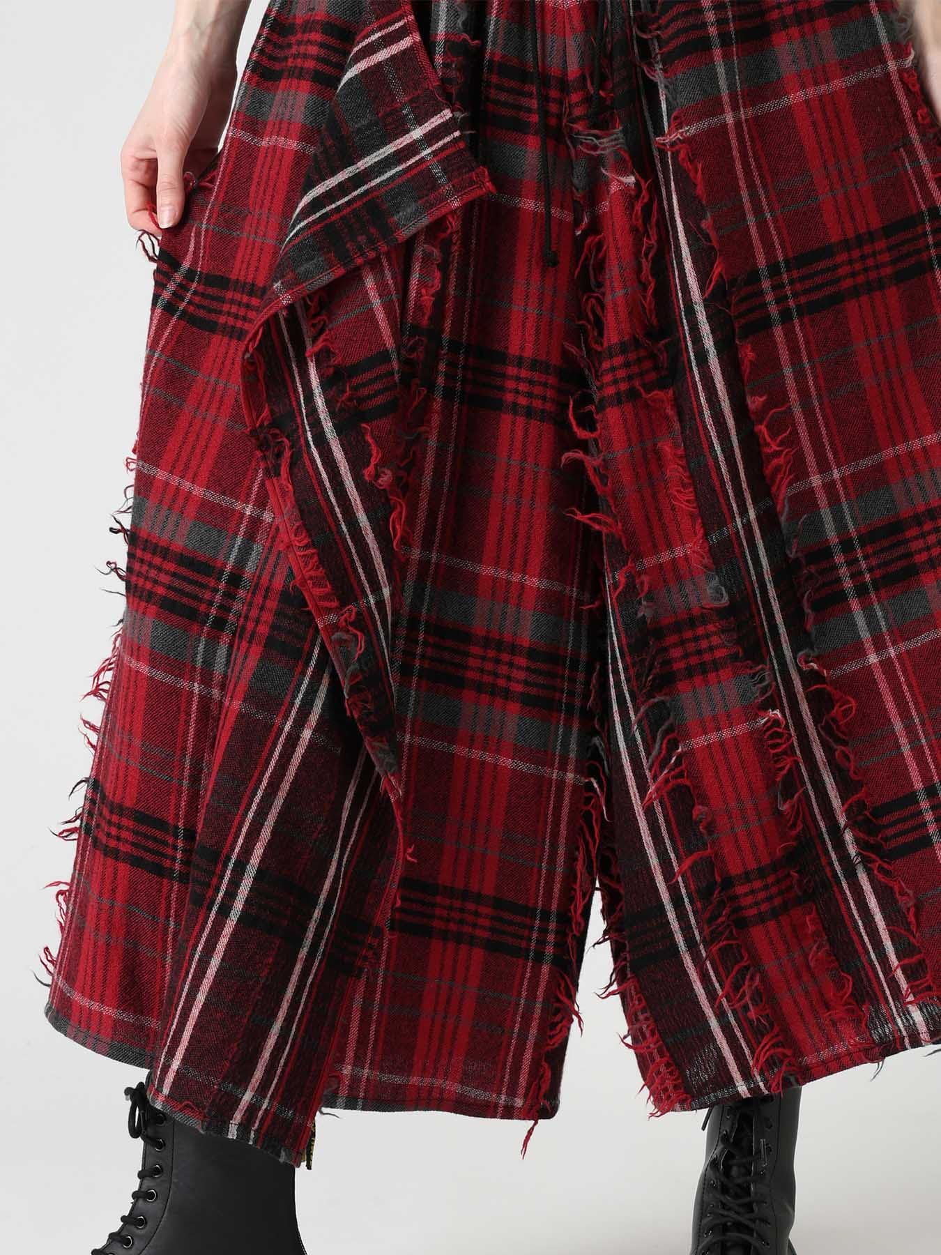 WOOL PLAID CUT JACQUARD DRAPE FLARE PANTS