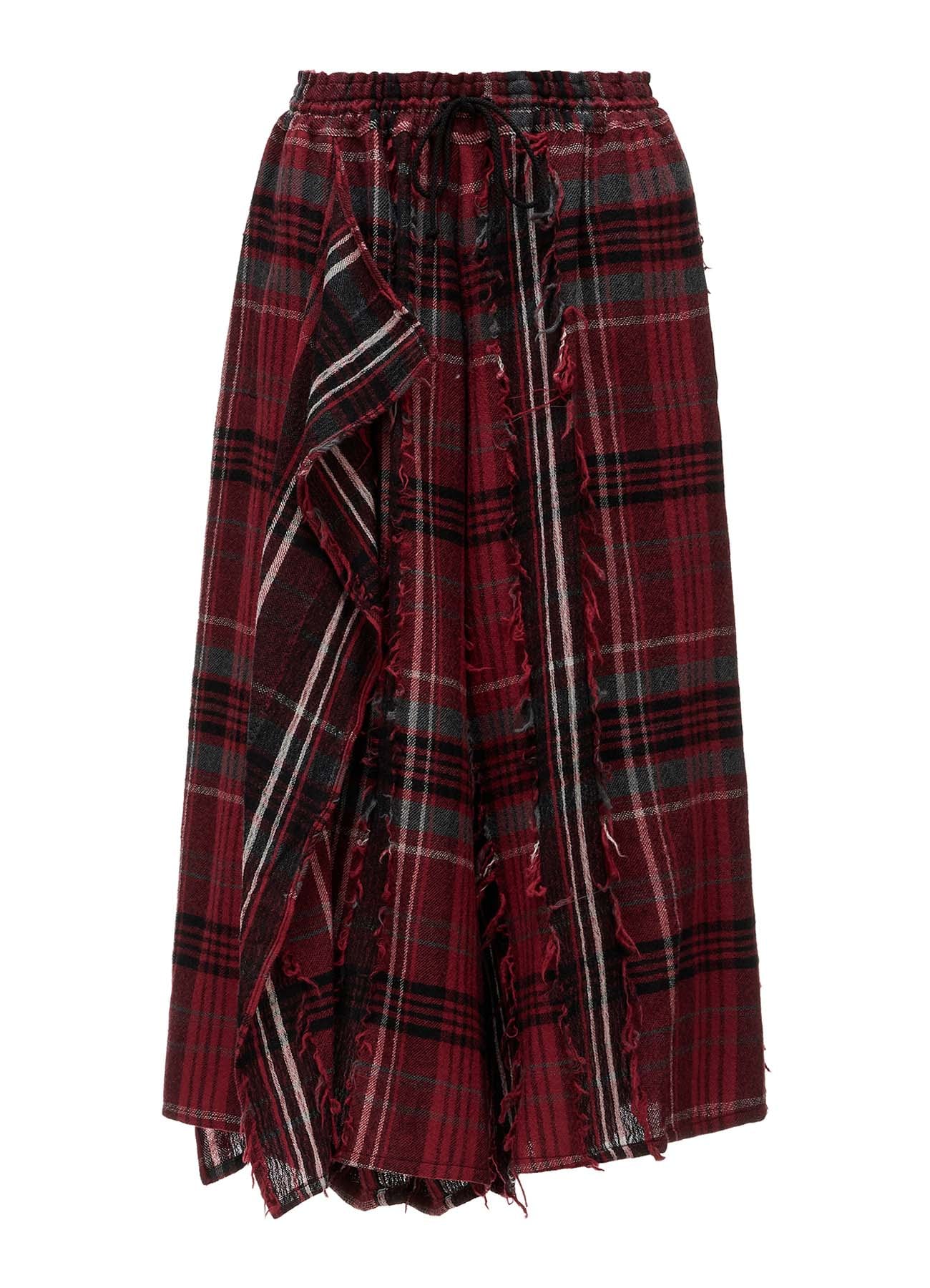 WOOL PLAID CUT JACQUARD DRAPE FLARE PANTS