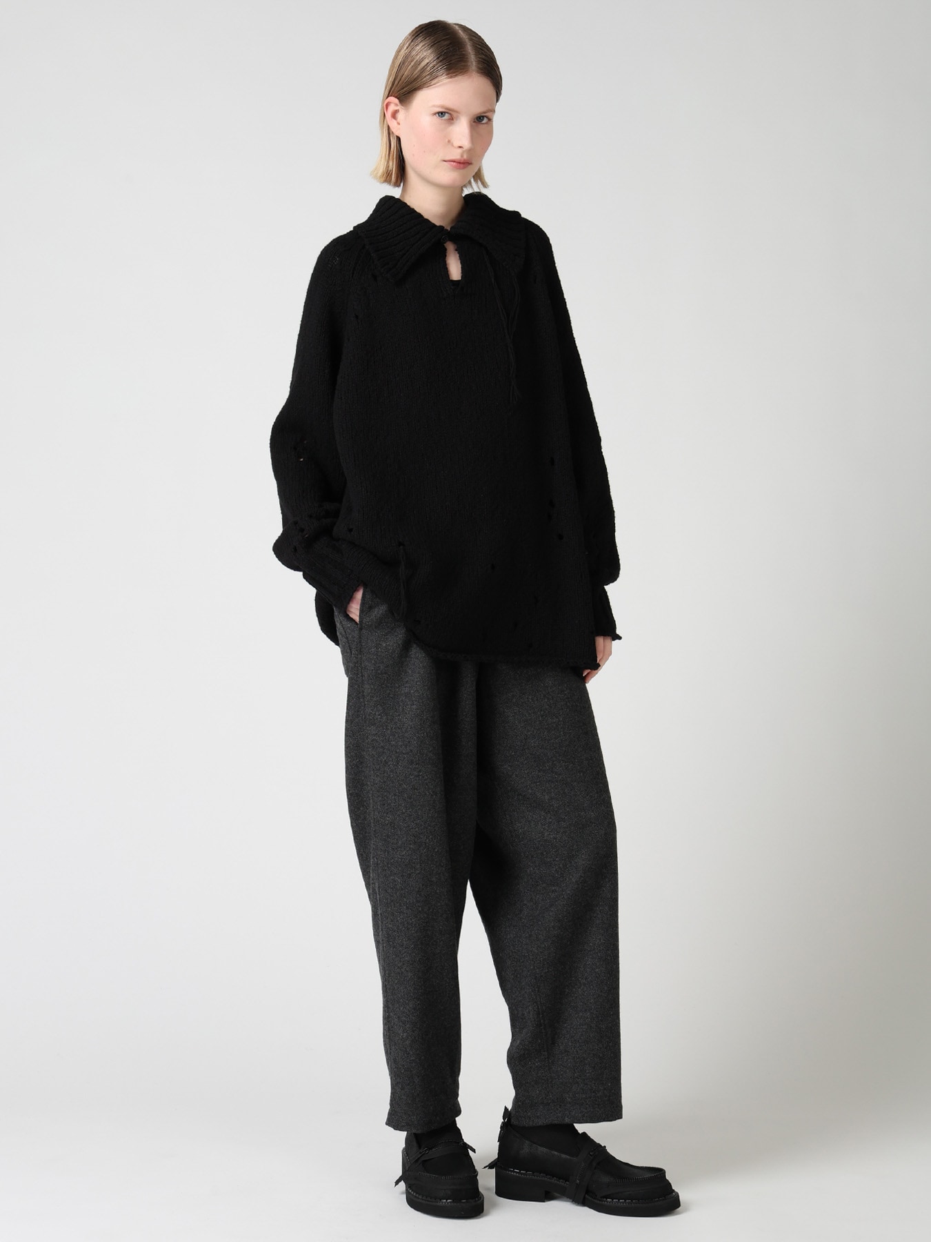 Y'S STITCH WOOL BLEND STRING PANTS