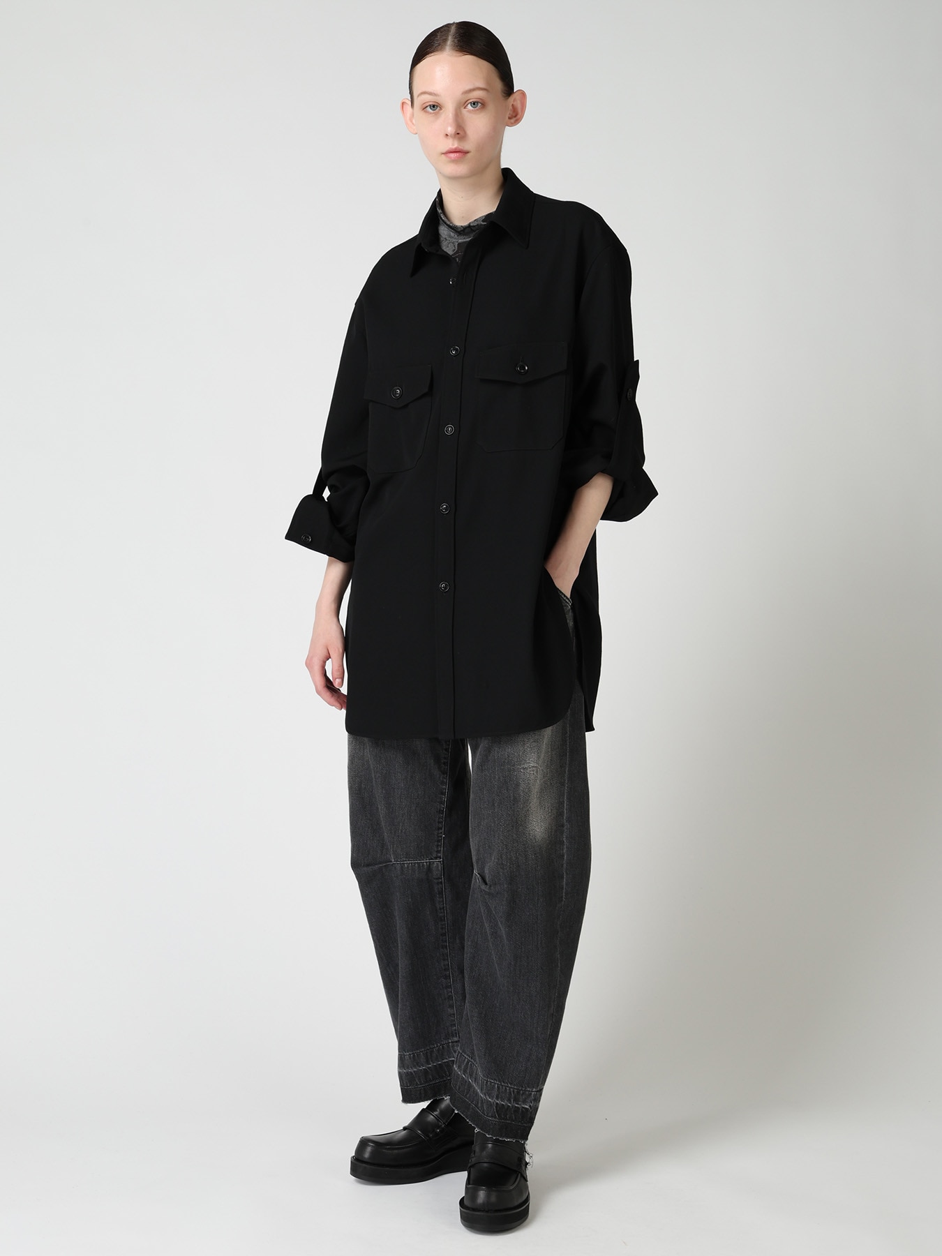SPOTTED DENIM WIDE PANTS