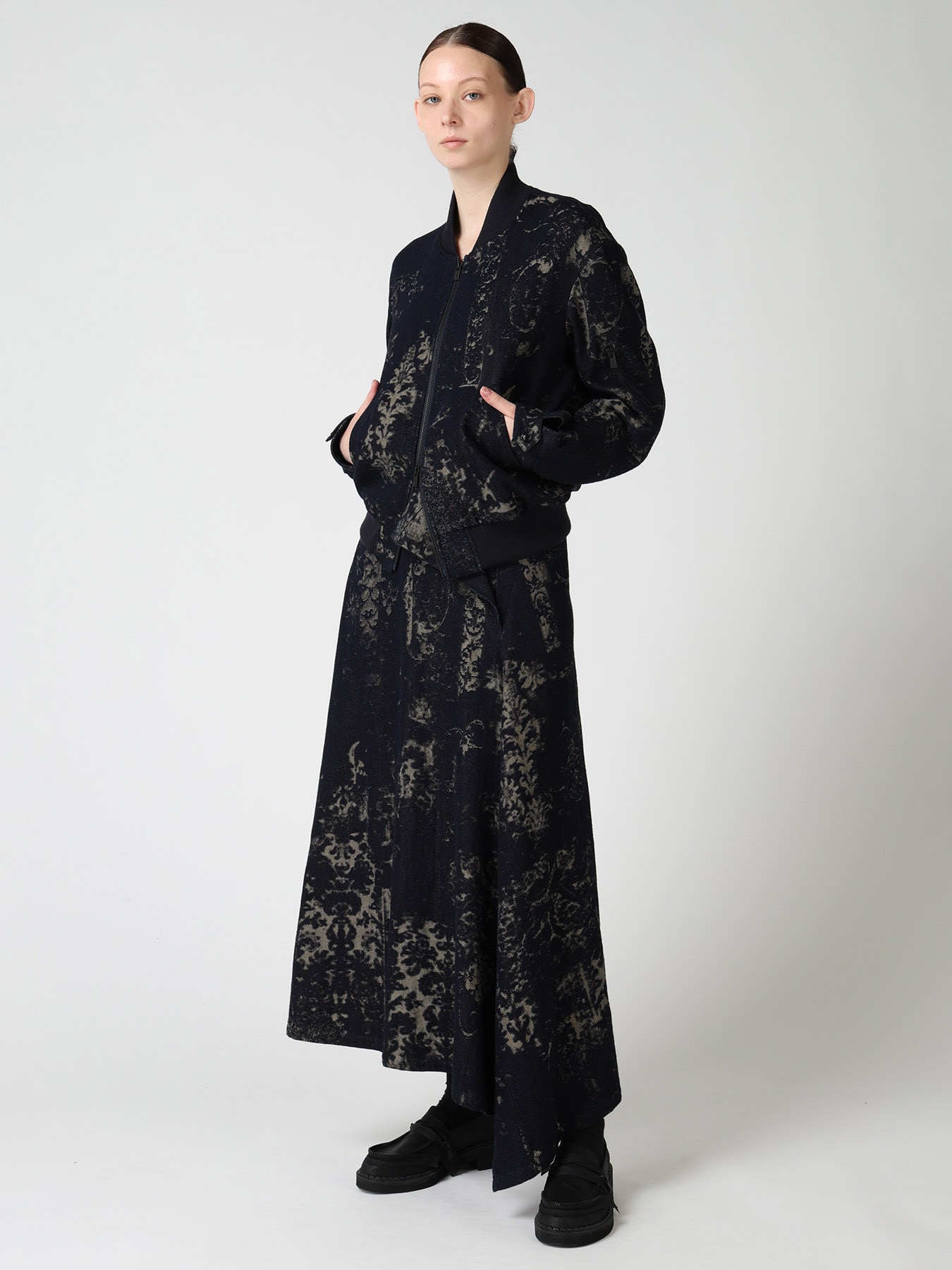 DENIM JACQUARD FRONT CUT-OUT SKIRT