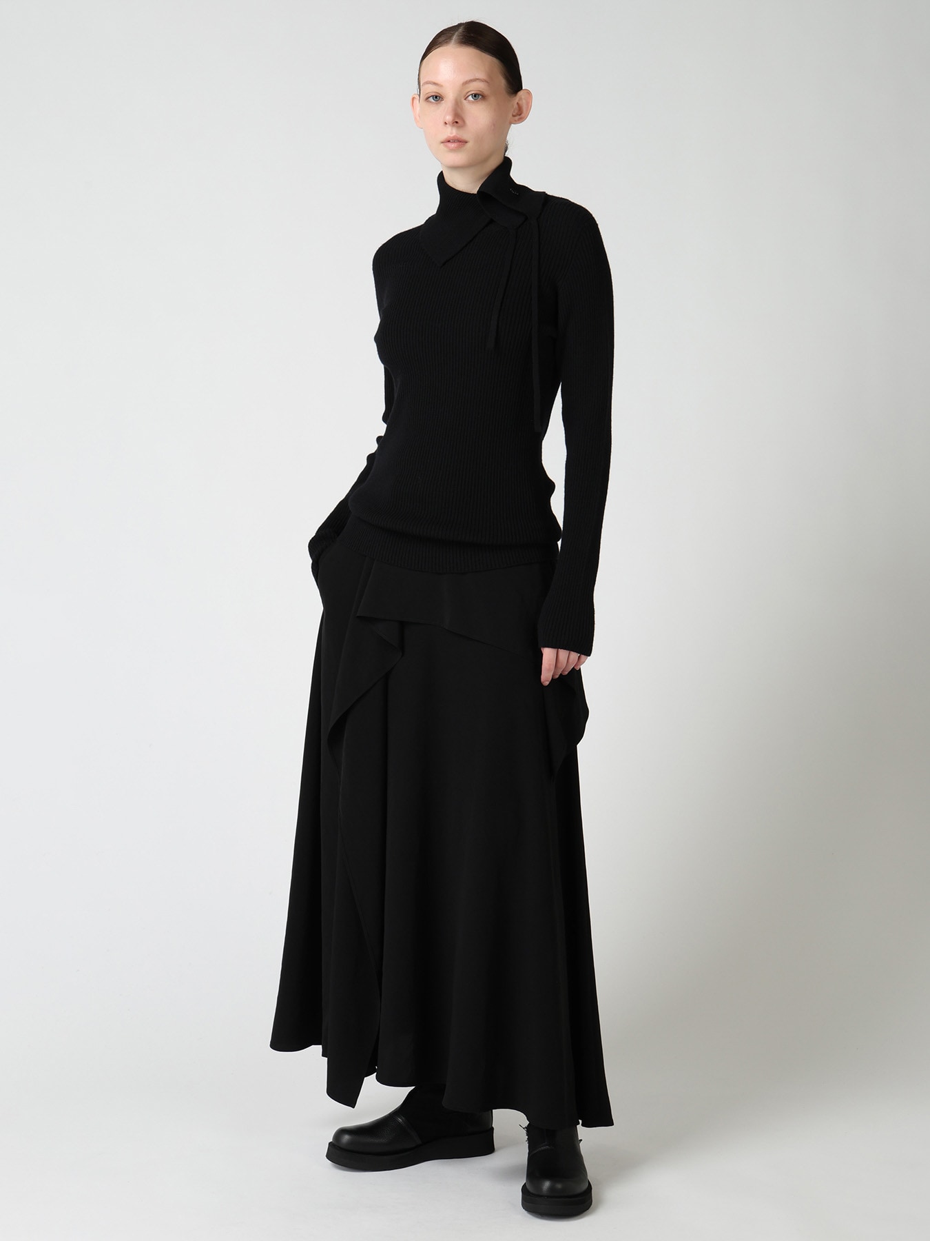 TA/PE CREPE DE CHINE ASYMMETRIC DRAPE SKIRT