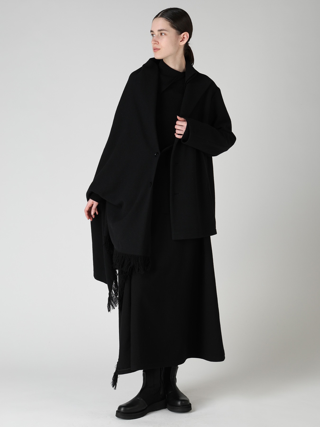 WOOL BLEND KERSEY DRAPE SKIRT