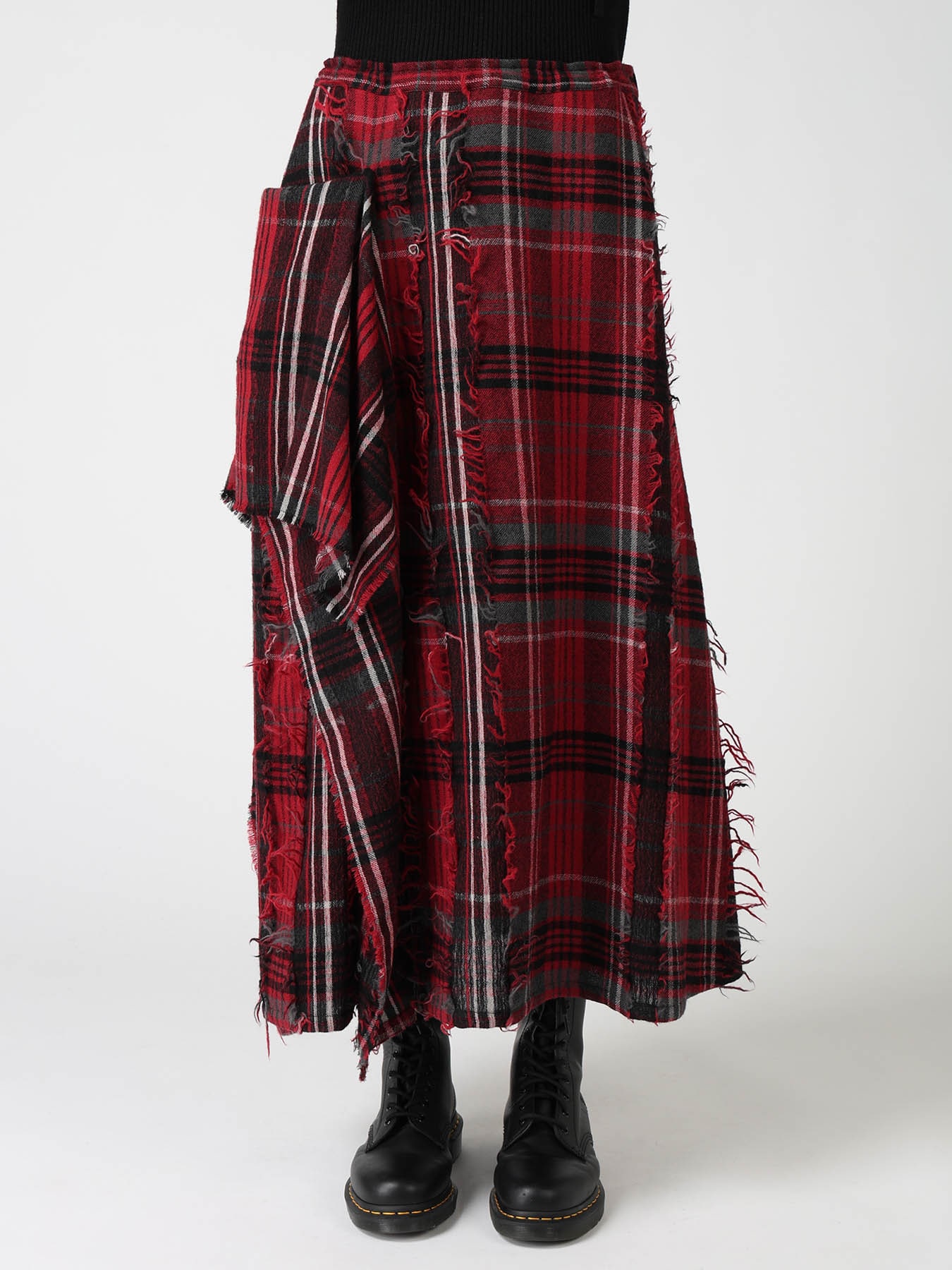 WOOL PLAID CUT JACQUARD RIGHT DRAPE SKIRT