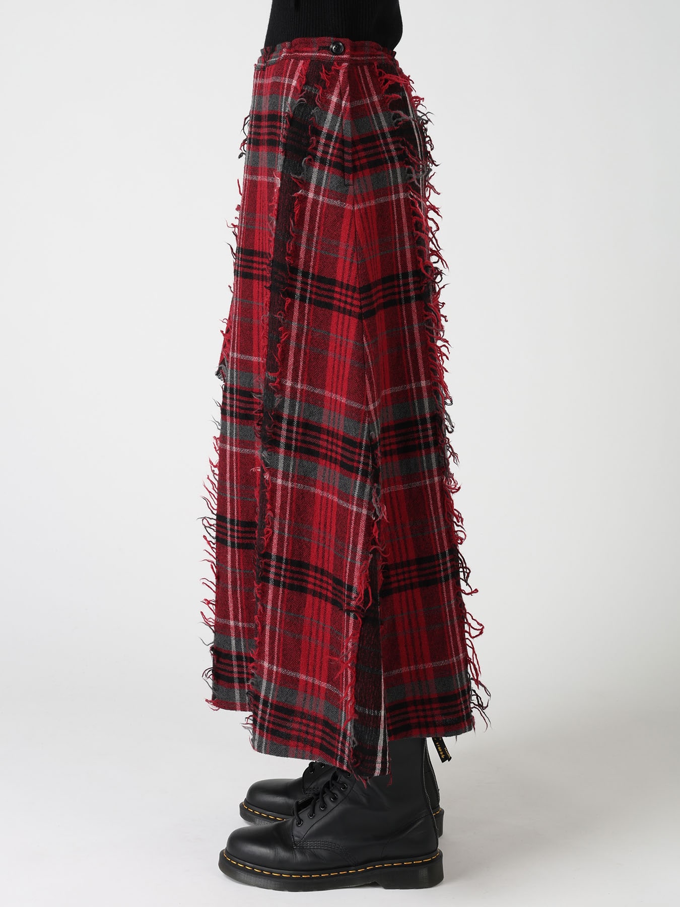 WOOL PLAID CUT JACQUARD RIGHT DRAPE SKIRT