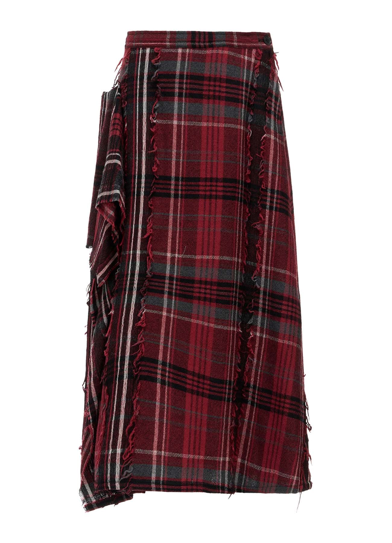 WOOL PLAID CUT JACQUARD RIGHT DRAPE SKIRT