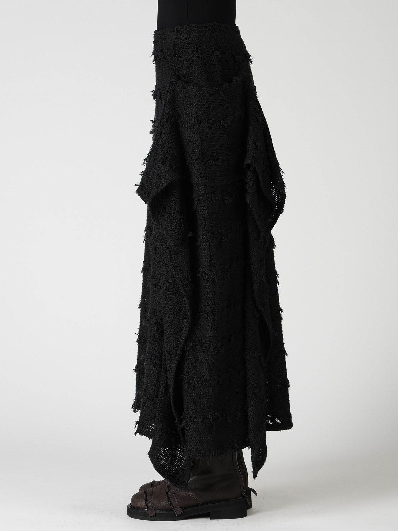 PLAID TWEED LEFT DRAPE SKIRT