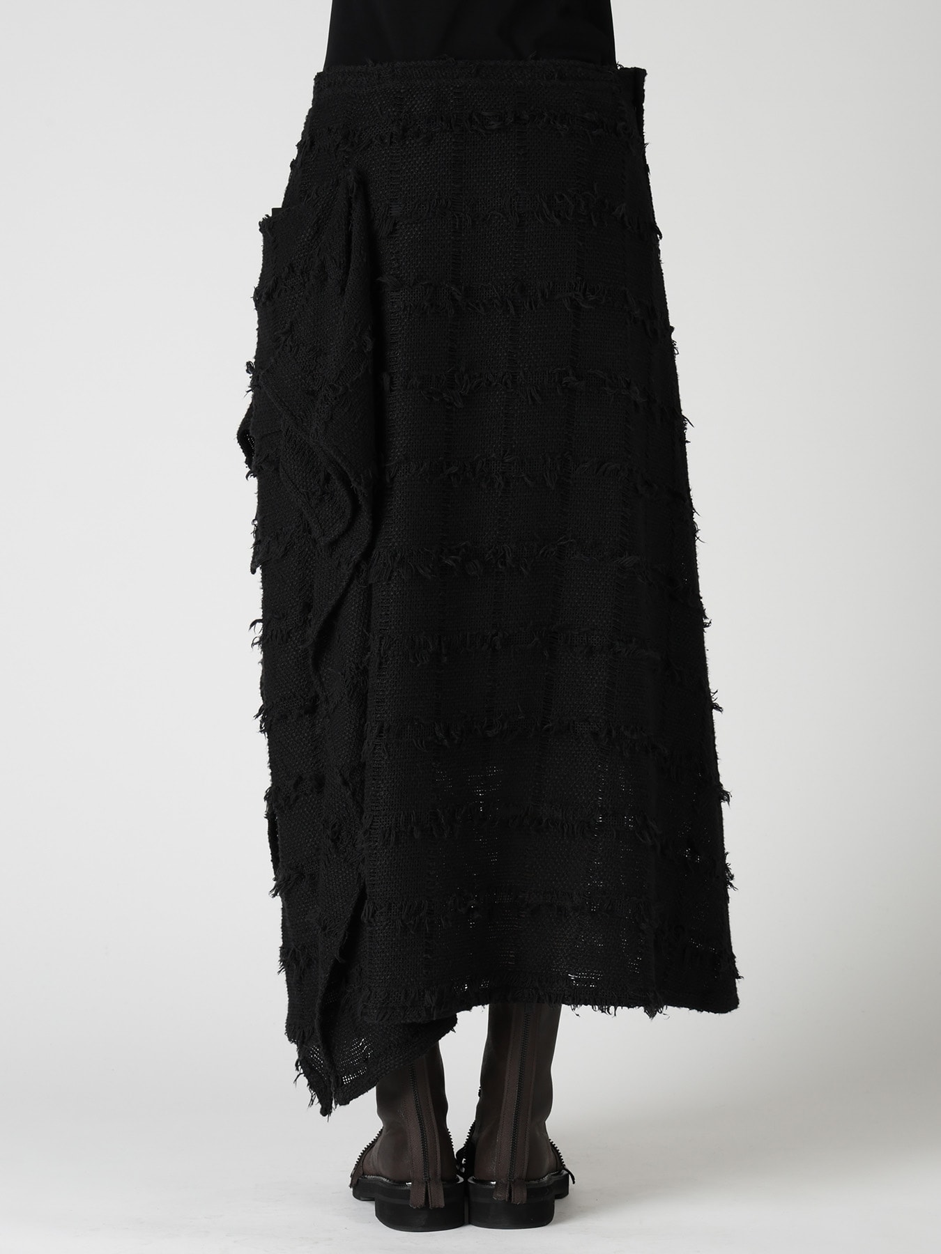 PLAID TWEED LEFT DRAPE SKIRT