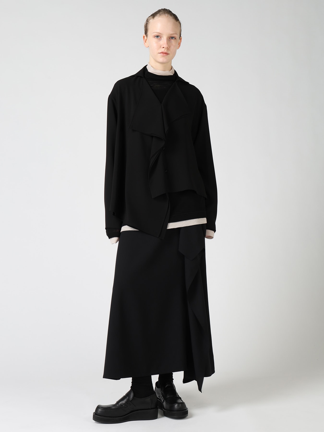 WOOL SERGE LEFT DRAPE SKIRT