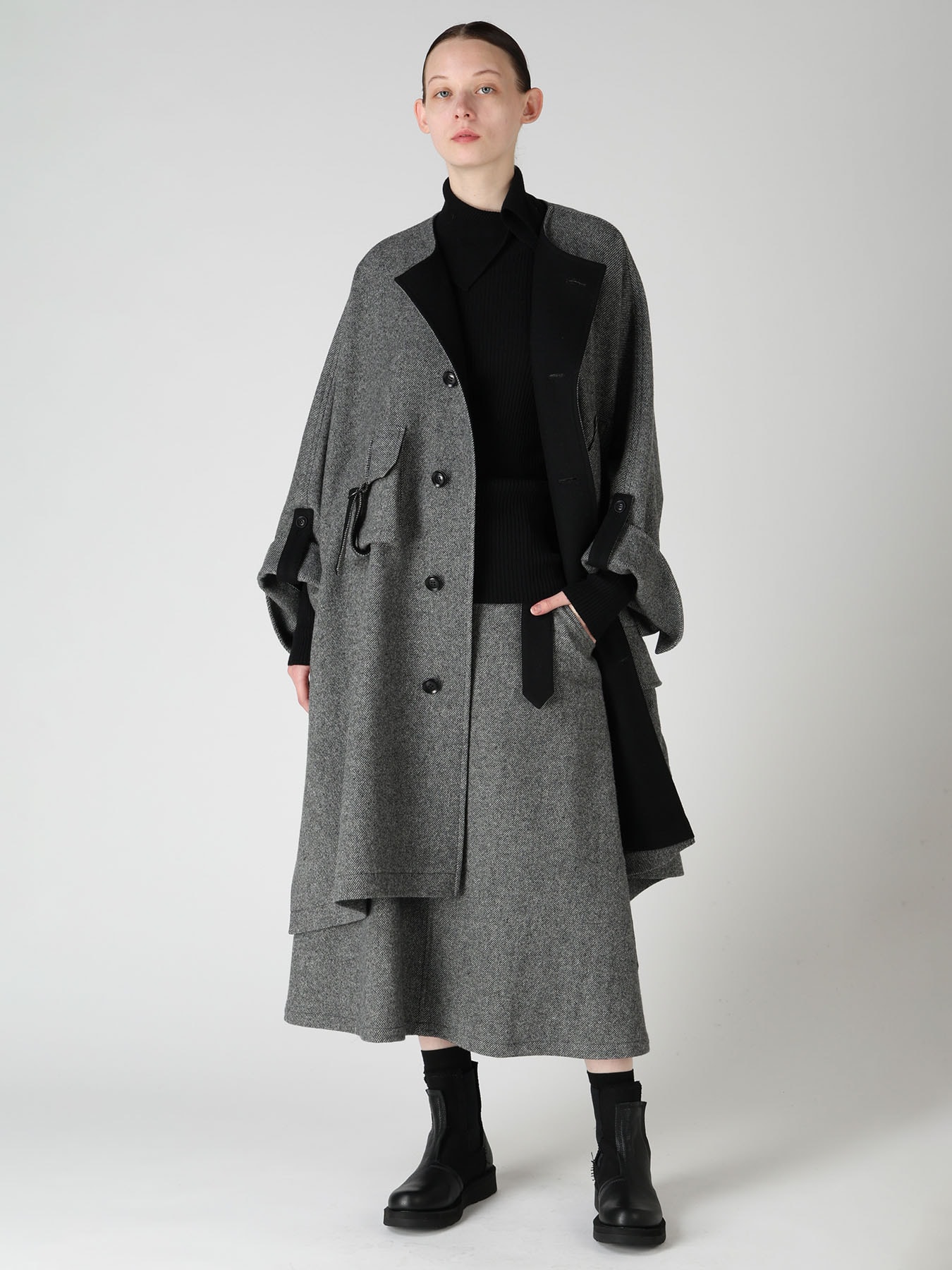 TWILL FLANNEL BELTED SKIRT