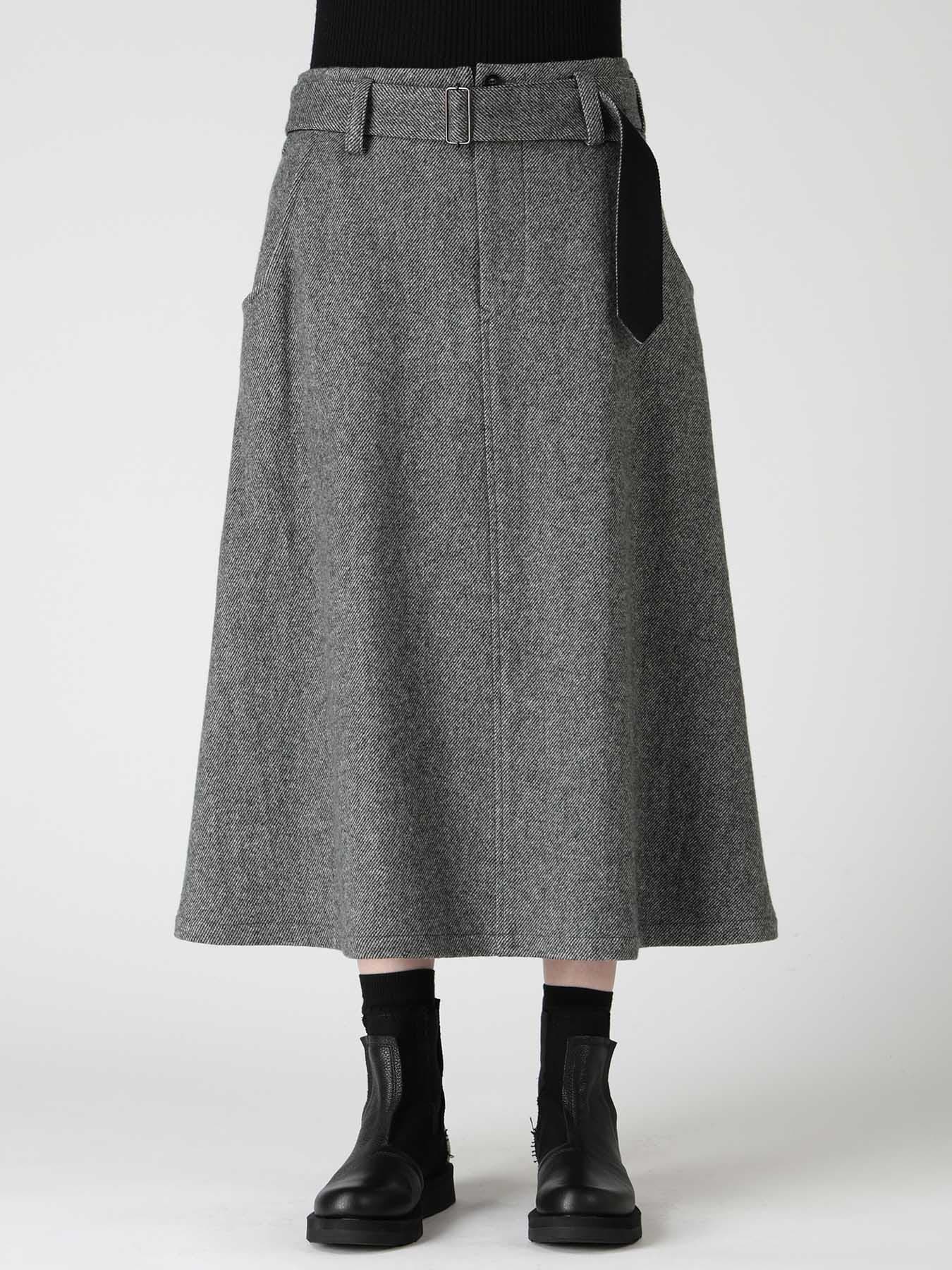 TWILL FLANNEL BELTED SKIRT