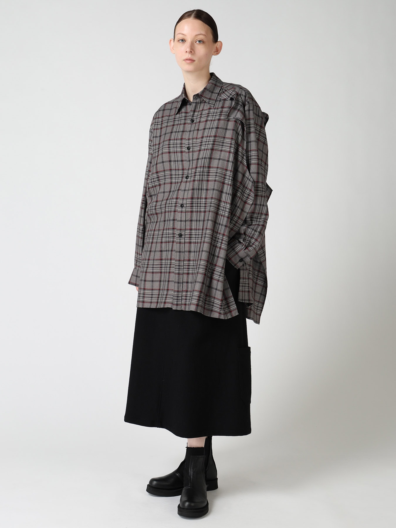 TWILL FLANNEL BELTED SKIRT