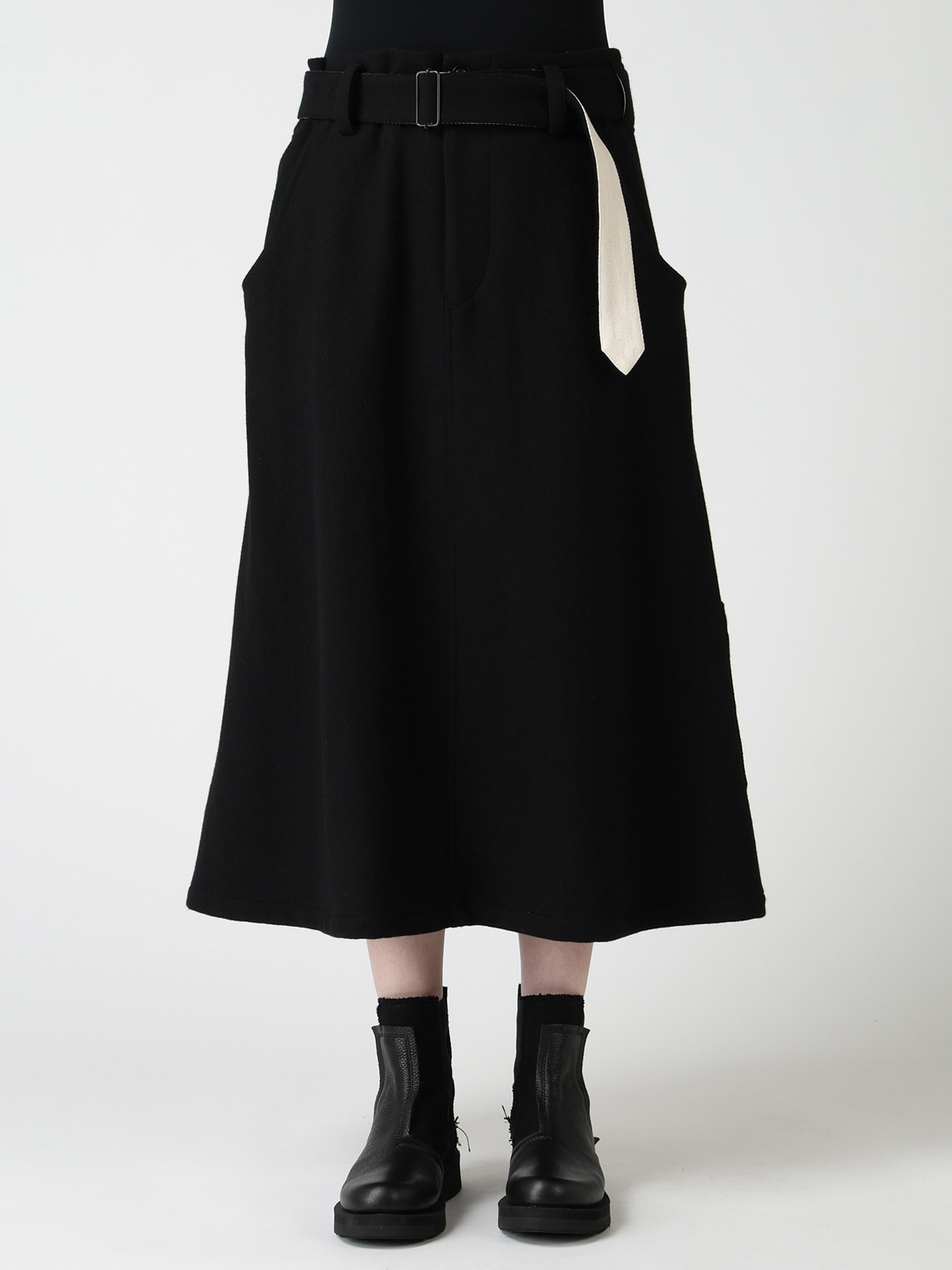 TWILL FLANNEL BELTED SKIRT