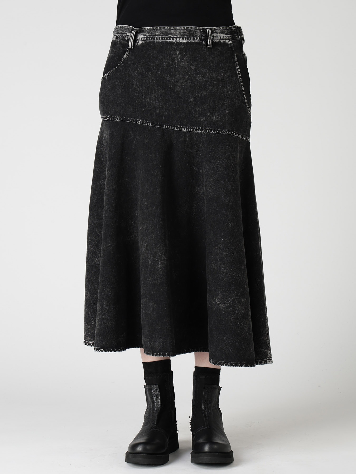6OZ DENIM CHEMICAL WASH PANEL SEMICIRCLE SKIRT