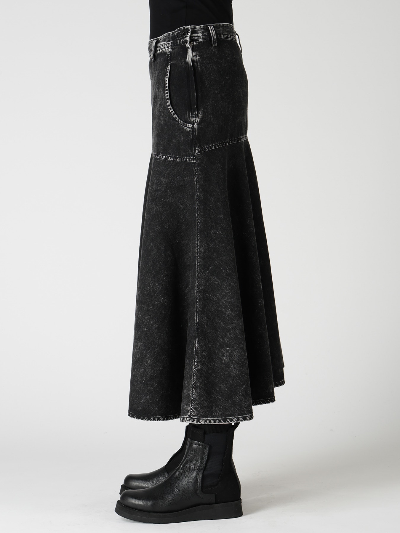 6OZ DENIM CHEMICAL WASH PANEL SEMICIRCLE SKIRT