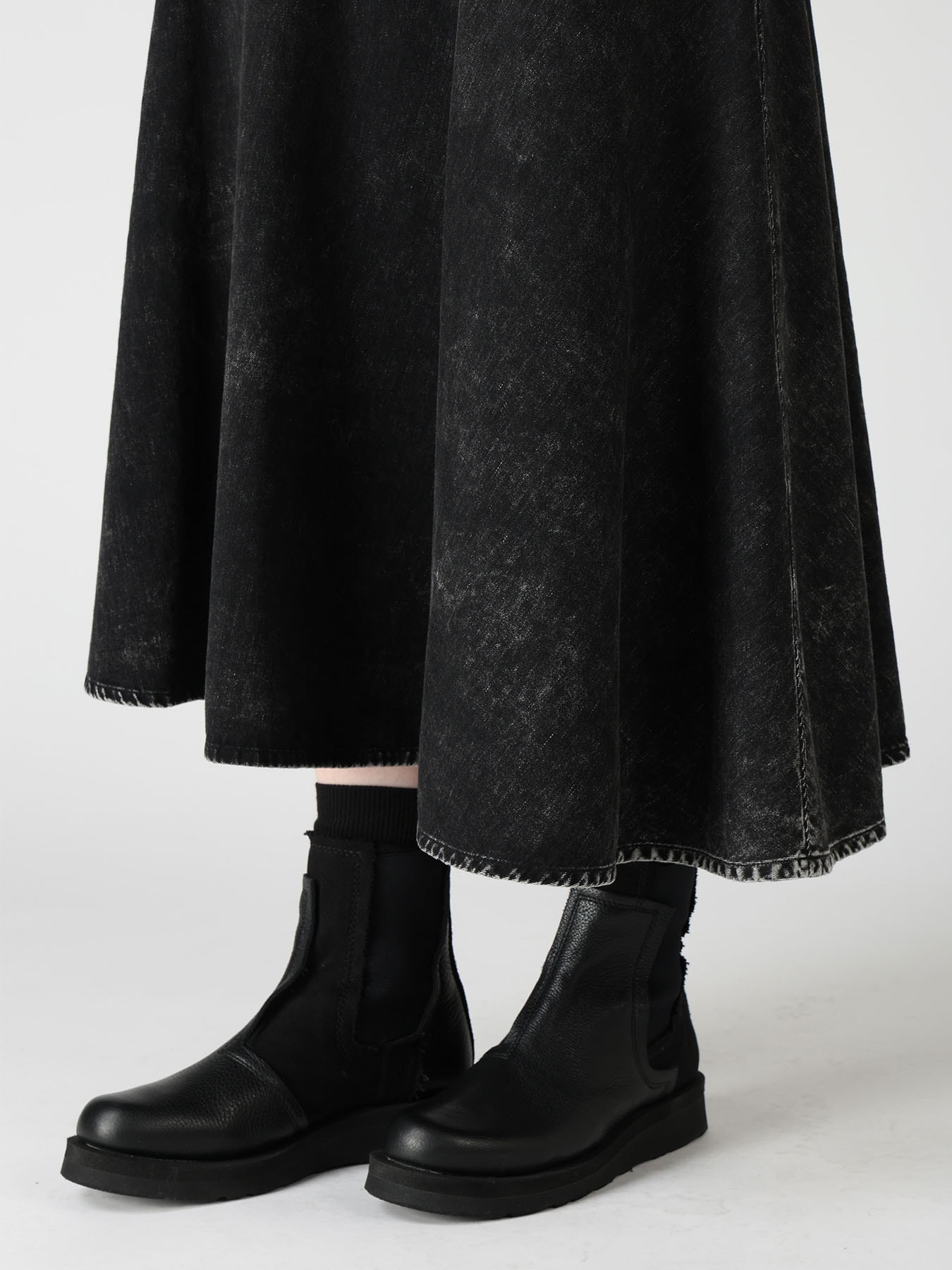 6OZ DENIM CHEMICAL WASH PANEL SEMICIRCLE SKIRT